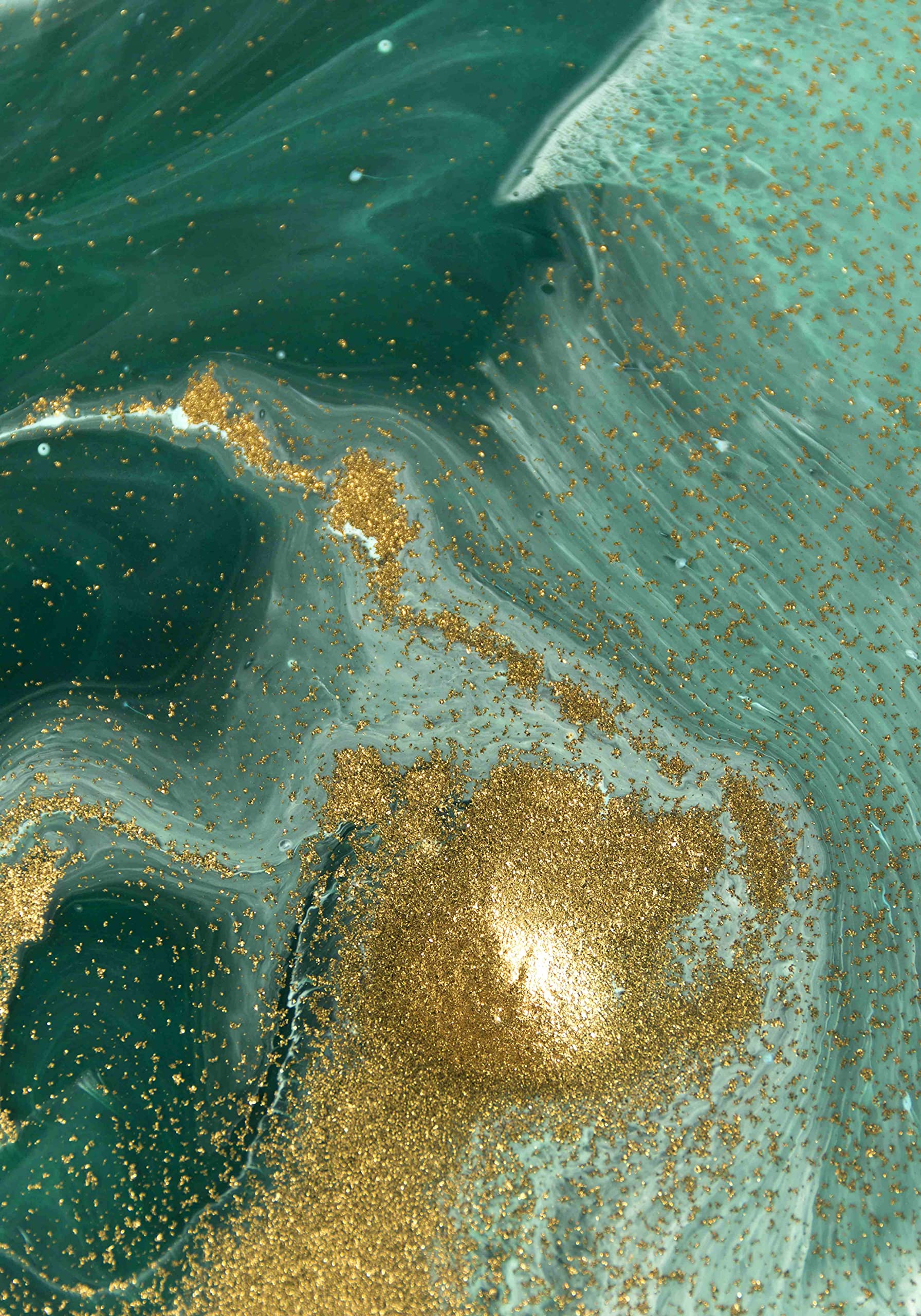 Ocean Theme Green Gold Liquid Modern Abstract Area Rug 7x10 - Thick Soft Washable Retro Accent Carpet for Living Room, Bedroom, Dining Room & Kitchen - Perfect for Farmhouse, Laundry Room & Indoor Floor Decor