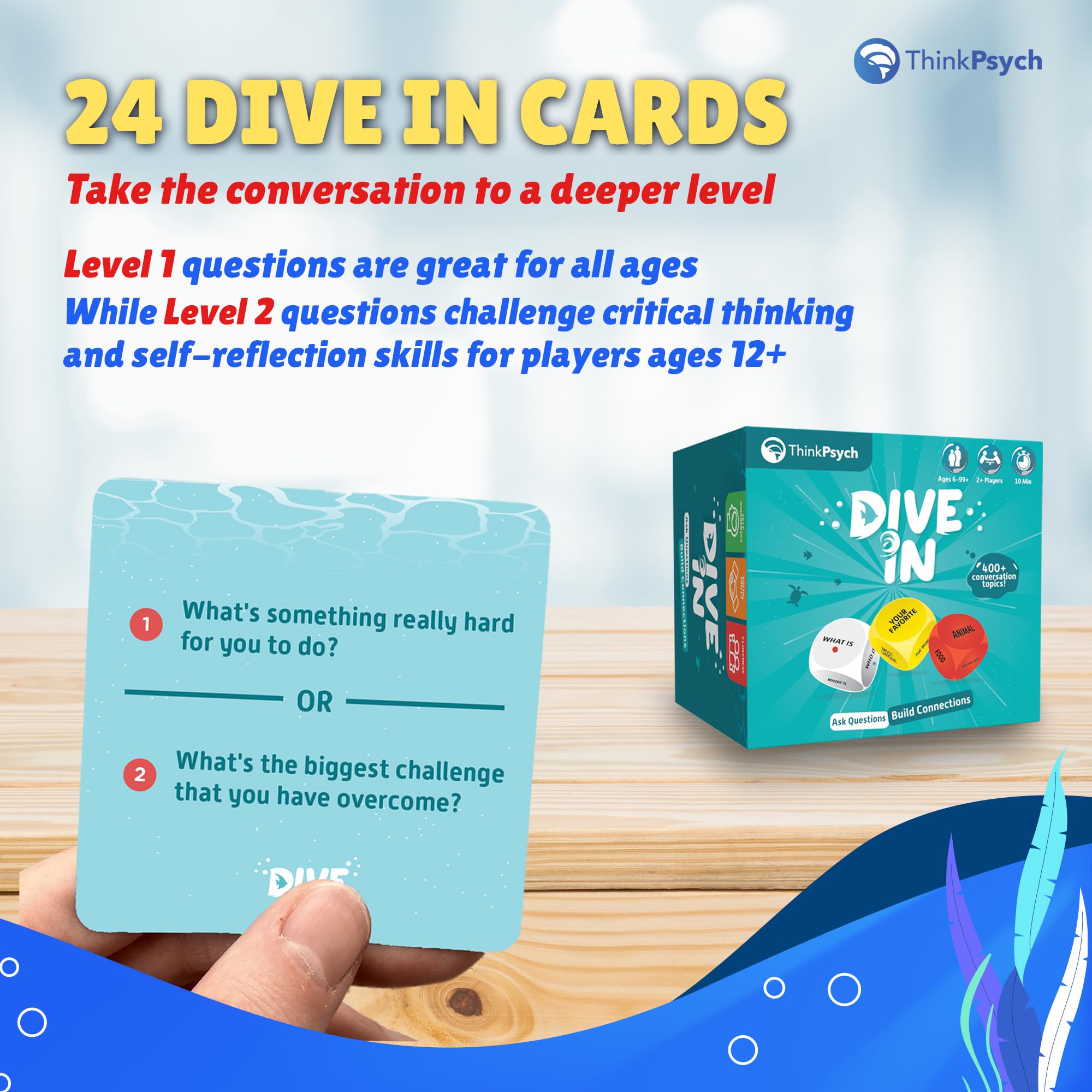 ThinkPsych SEL Conversation Dice Game with 400+ Topics for Kids & Teens | Social Emotional Learning Therapy Game for Home, School & Counseling | Play Therapy Toy for Ages 6-99 | Perfect for Family Game Nights & Classroom Activities