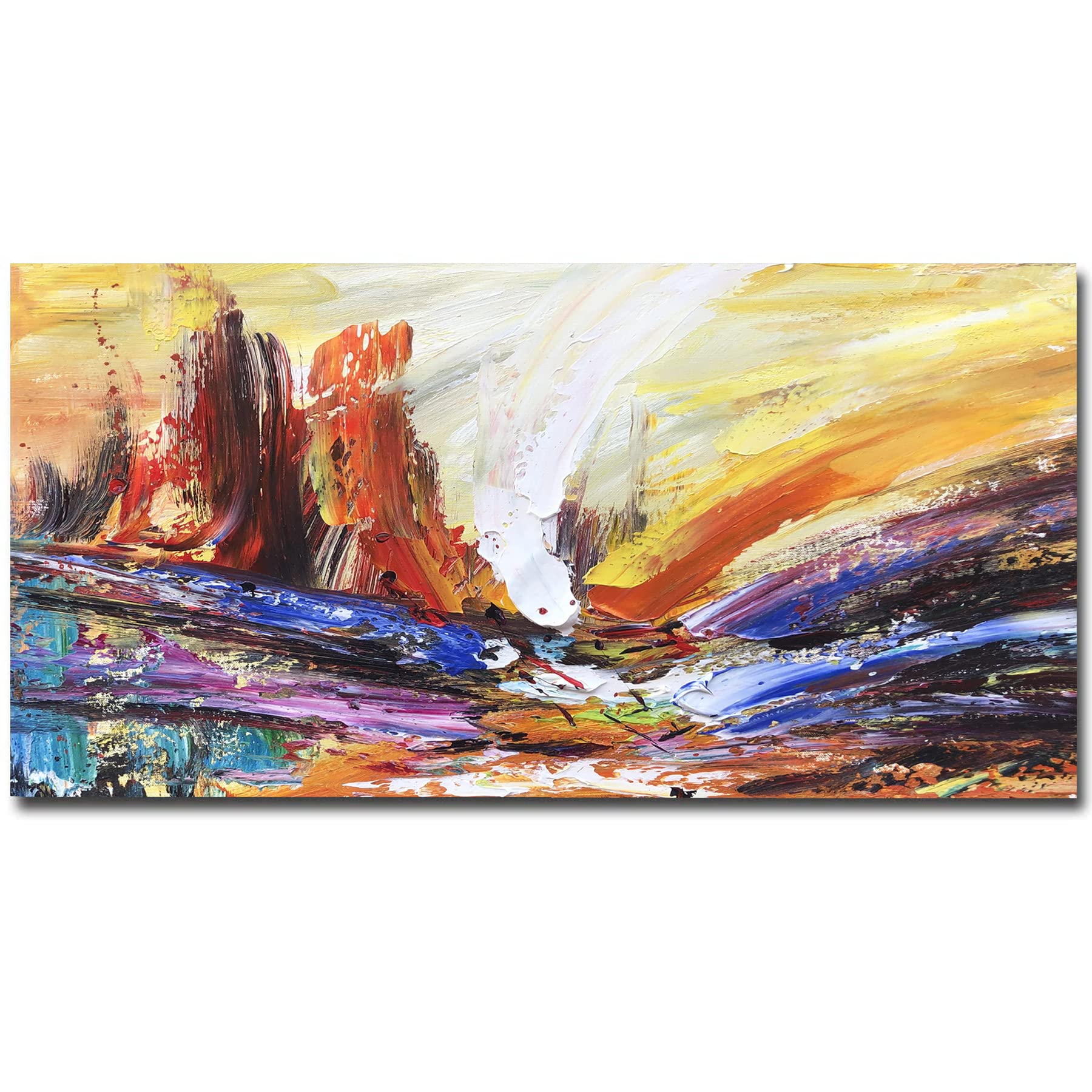 Hand-Painted Original Oil Painting on Canvas - Large Wall Art Decor (60x30 Inches Unframed) - Textured Tower Landscape for Bedroom, Living Room & Office - Perfect Gift for Teens & Art Lovers