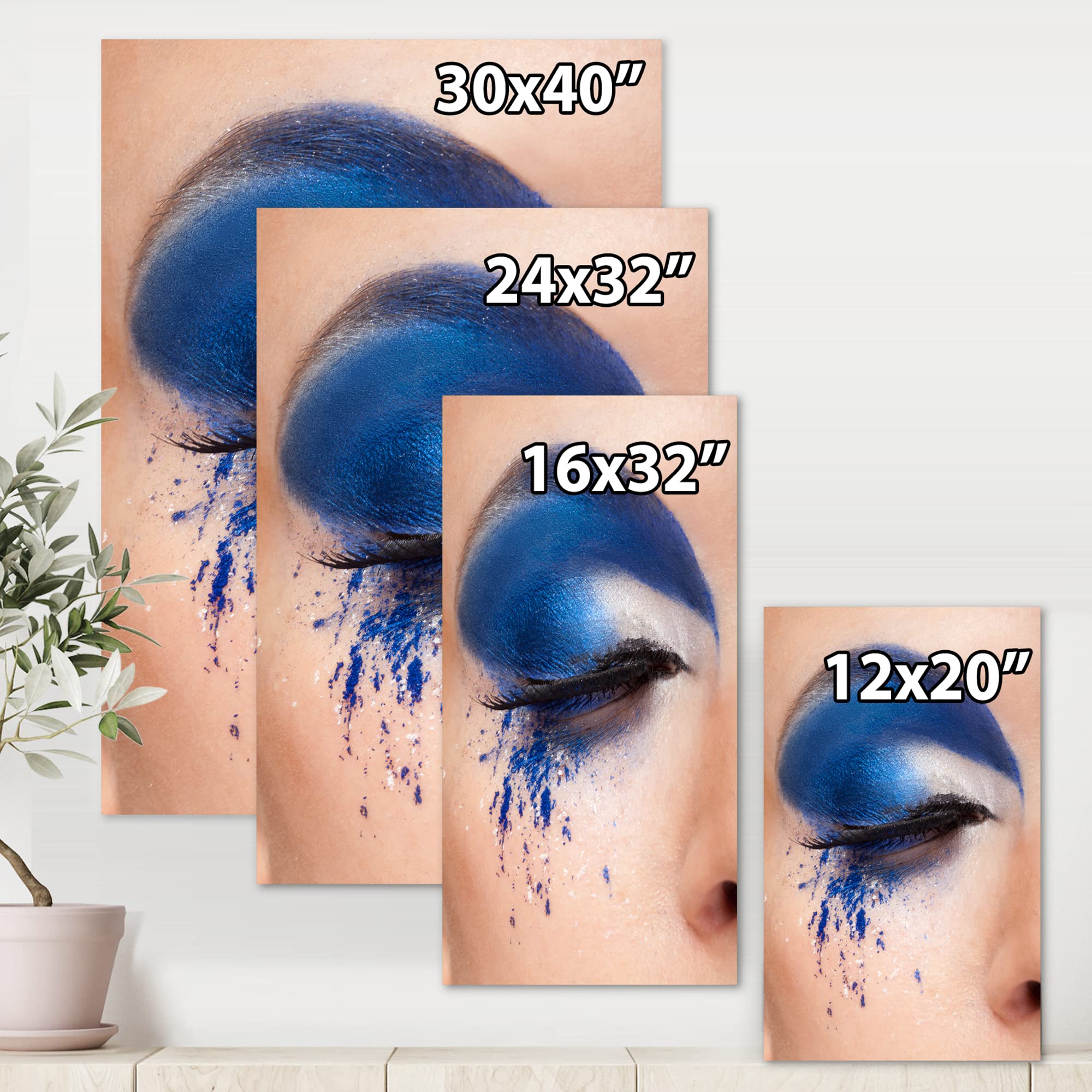 DesignQ Blue Fantasy Closed Eye Modern Canvas Wall Art - 24x32 Inches, Abstract Makeup Painting for Living Room, Bedroom & Office Decor