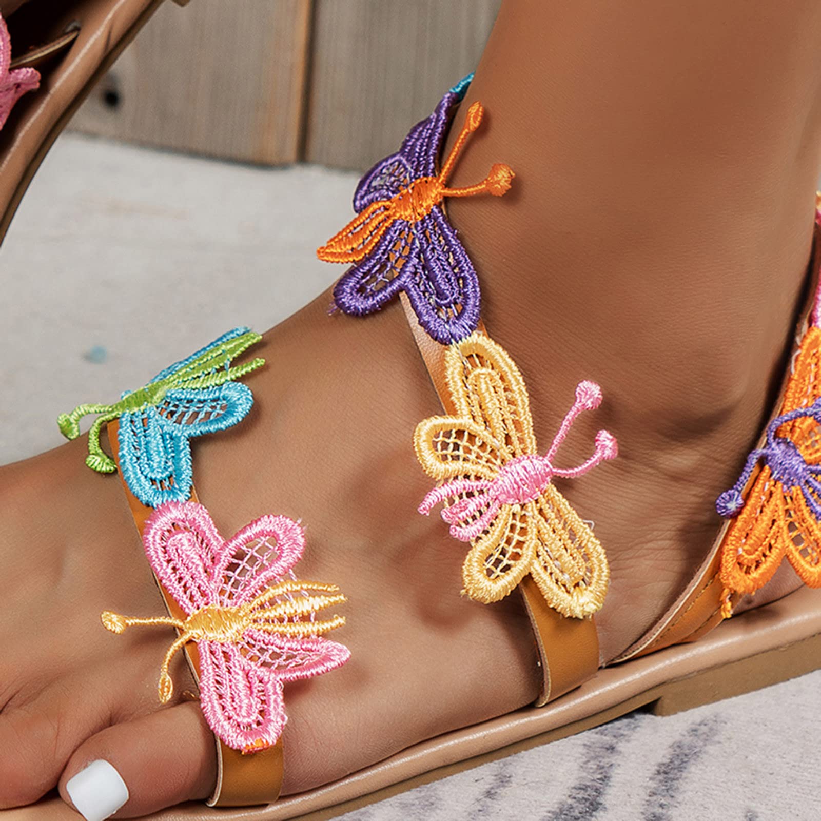 Women's Bohemian Summer Flat Sandals - Elegant Butterfly Flip Flops for Beach, Vacation & Casual Outfits | Cute Slip-On Dressy Sandals for Women | Perfect for Boho Style, Seaside Walks & Summer Parties