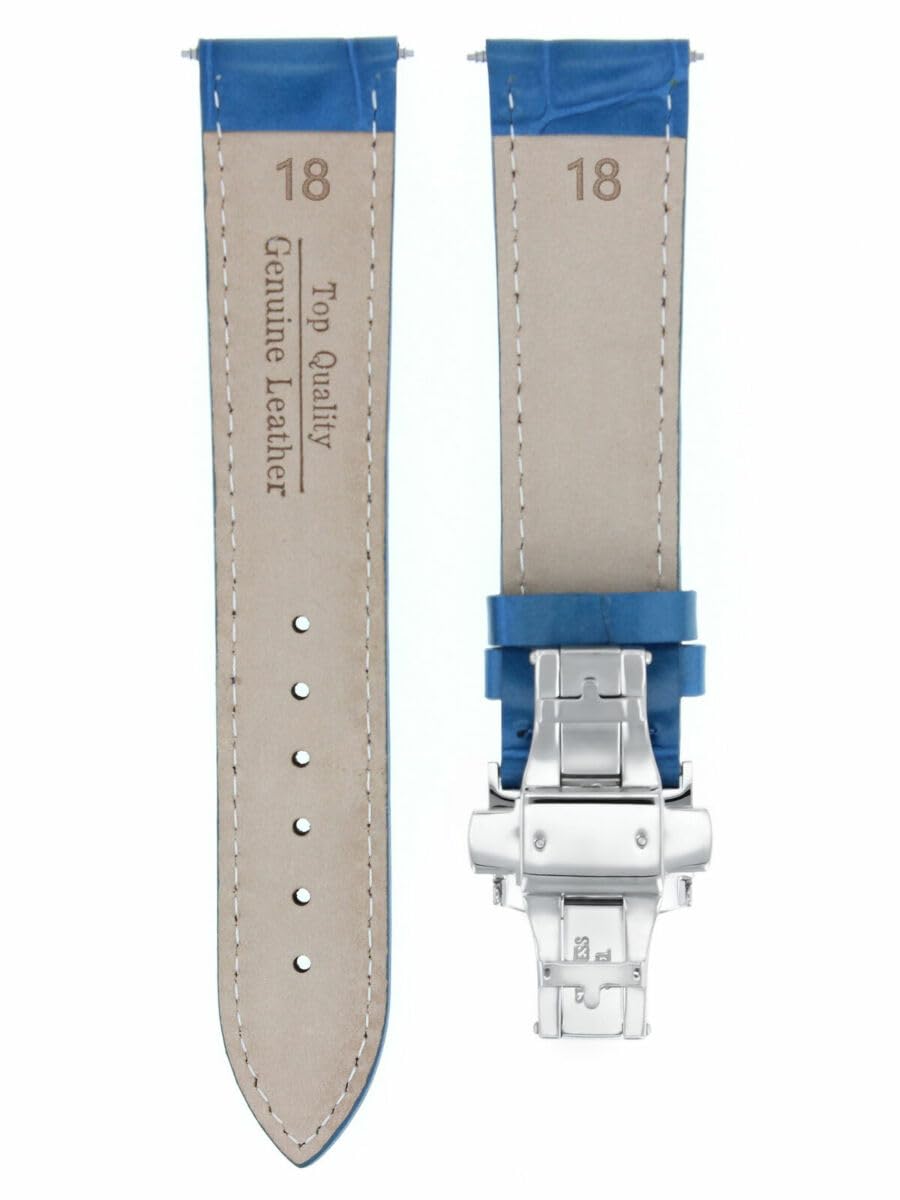 18mm Genuine Leather Watch Band Strap for Tudor Watches - Light Blue with Deployment Clasp | Replacement Watch Strap for Men & Women | Dress, Business & Casual Wear