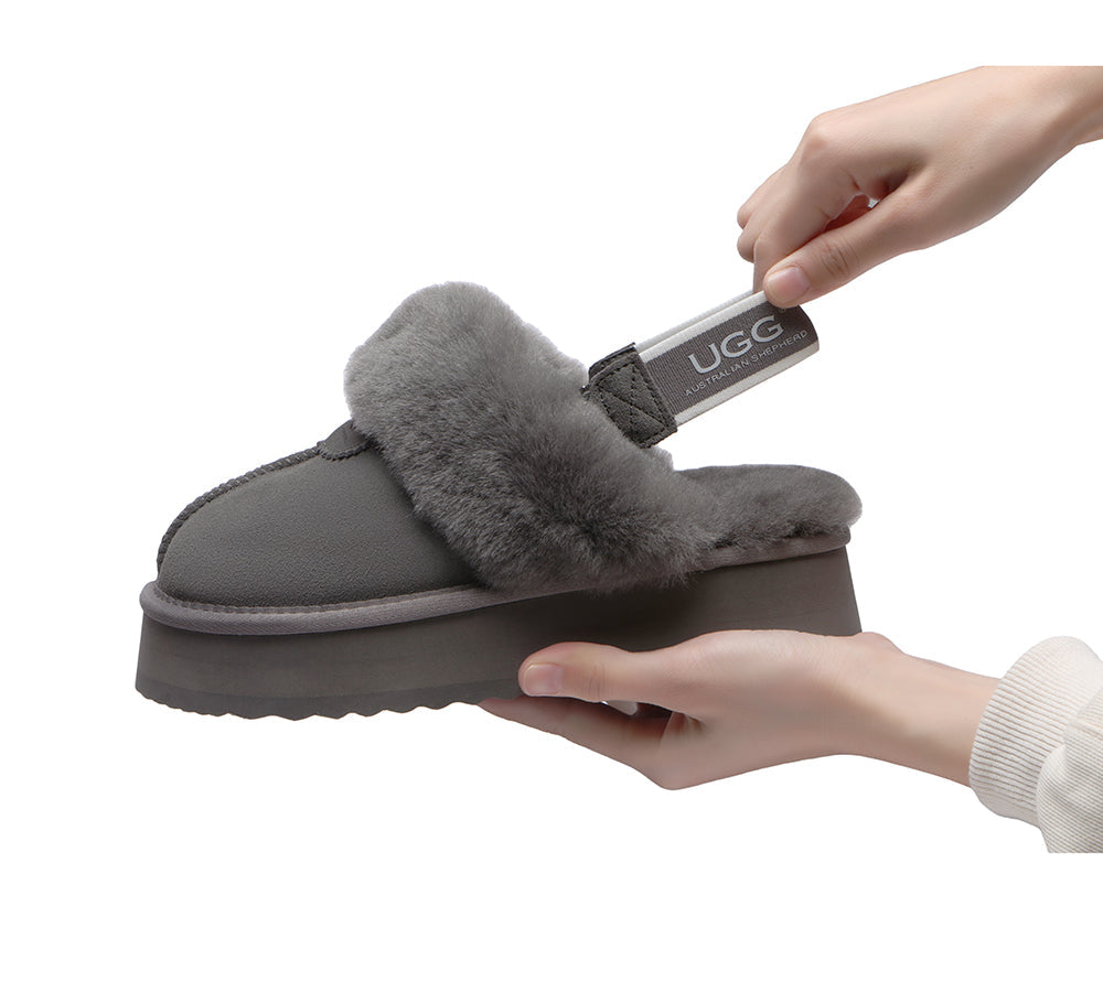 Australian Shepherd® Women's 2-Way Style UGG Slippers with Removable Strap - Slingback Platform Waffle Design for Indoor/Outdoor Comfort & Style