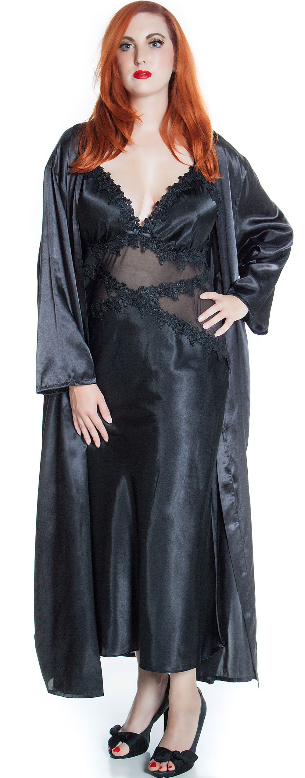 Luxury Women's Silky Nightgown with Venice Lace & Long Robe Set - Soft Sleepwear for Comfortable Nights #60743049/X/XX - Perfect for Romantic Evenings, Honeymoon Getaways & Bridal Shower Gifts