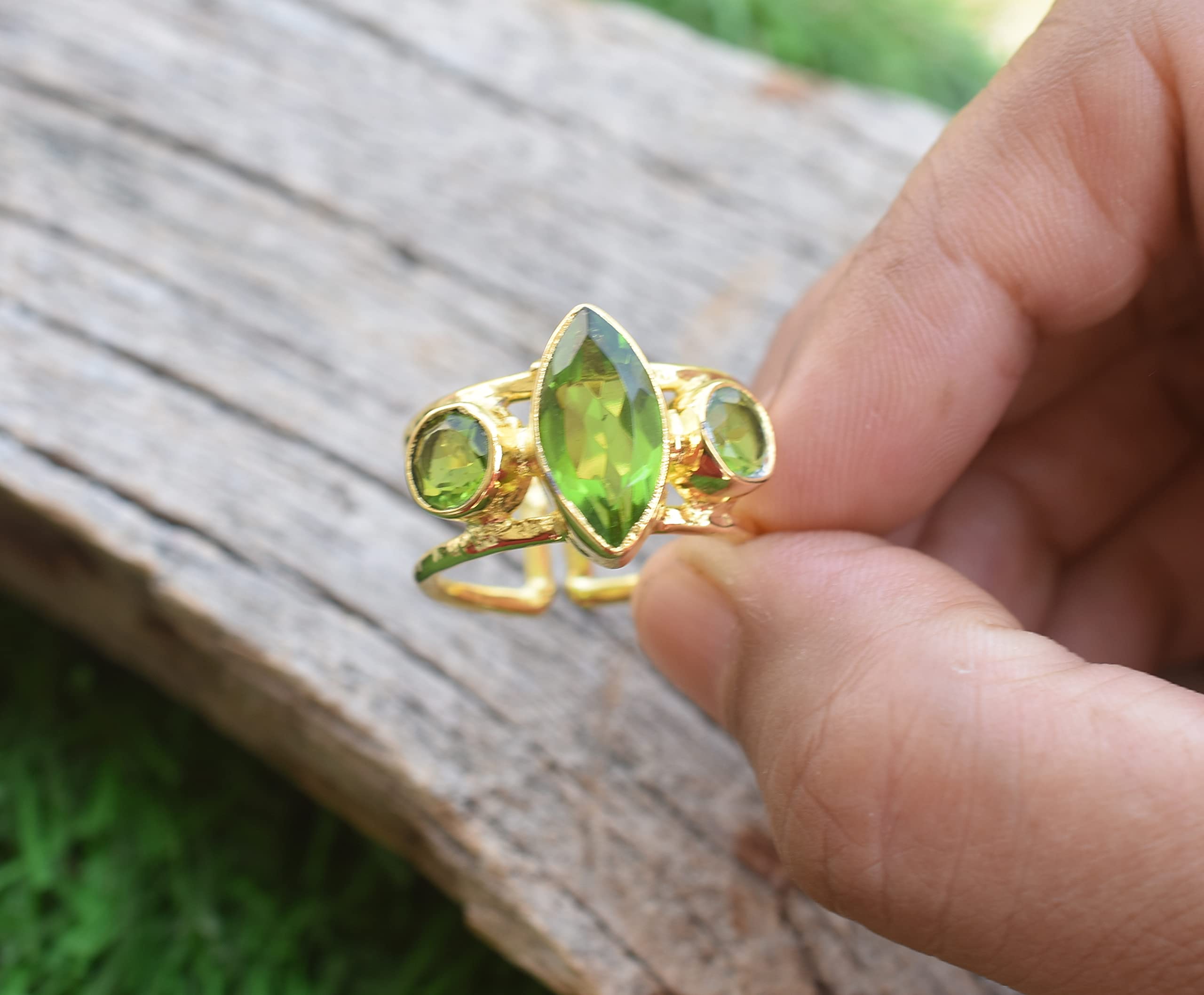 Veracity Jewelry 18K Gold Plated Peridot Rings for Women - Handmade August Birthstone Jewelry with Green Gemstone - Elegant Gift for Girls & Women (VR-176) | Perfect for Birthdays, Anniversaries & Special Occasions