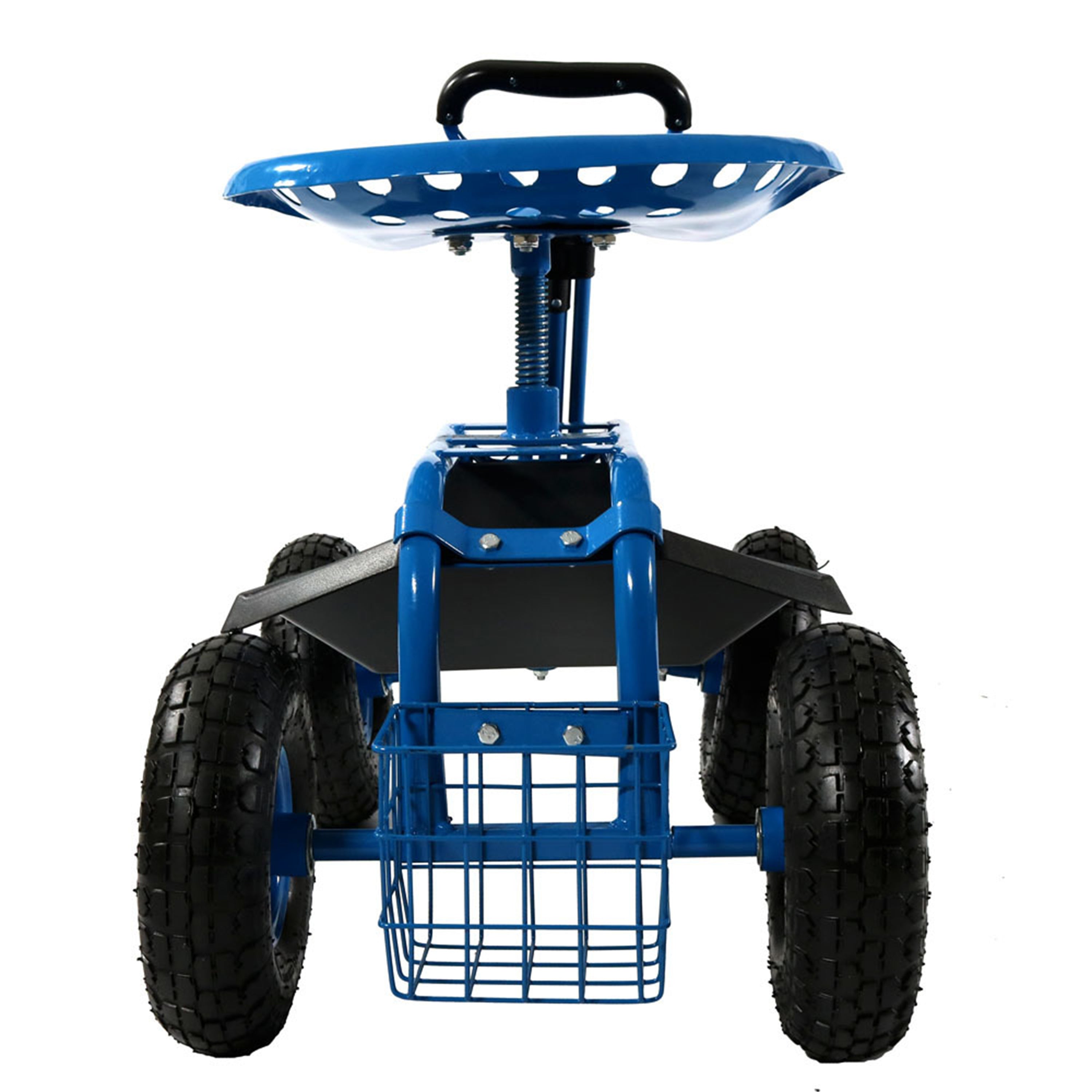 Sunnydaze Heavy Duty Rolling Garden Cart with Steering Handle & Swivel Seat - Perfect for Outdoor Gardening, Yard Work, and Home Organization