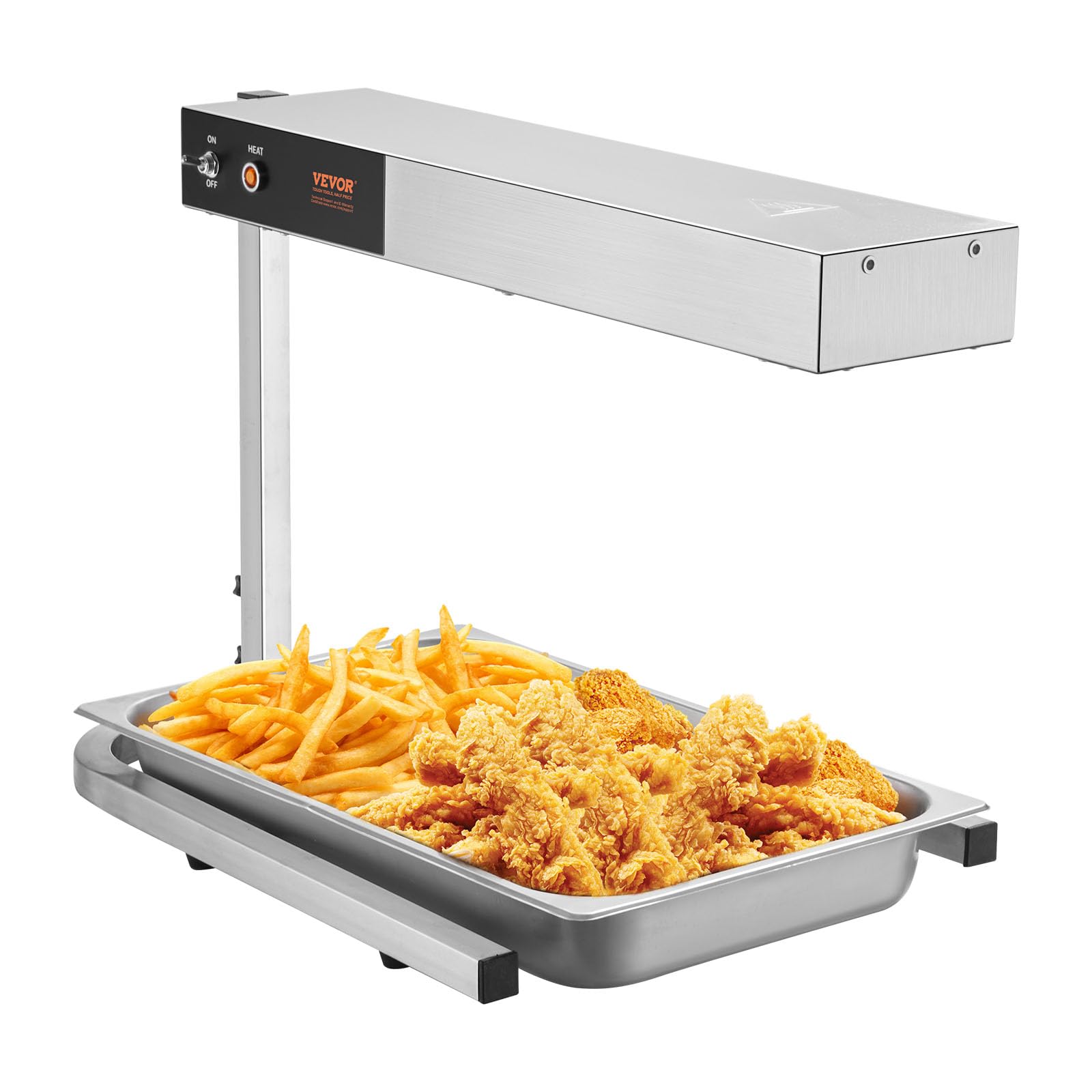 VEVOR Commercial 750W Stainless Steel French Fry Warmer with Heating Lamp - Electric Food Warmer for Fries, Chips & Snacks (104-122°F) - Perfect for Restaurants, Buffets & Fast Food Counters - Silver
