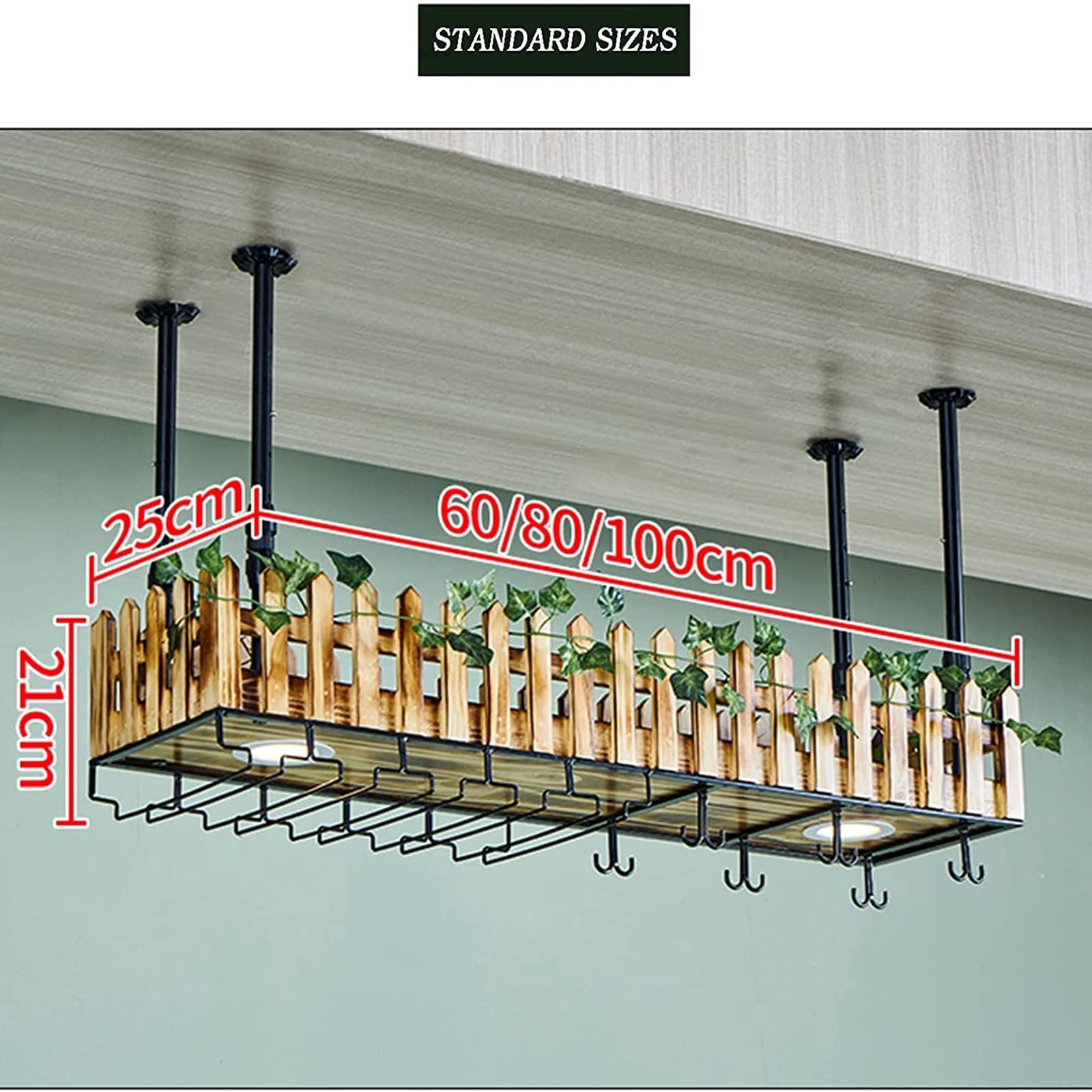 DASHADAO Adjustable Industrial Wine Glass Shelf with LED Lights - 60cm Ceiling Decorative Wine Rack for Home, Kitchen, Bar, Living Room & Office - Perfect for Wine Storage and Modern Interior Decor