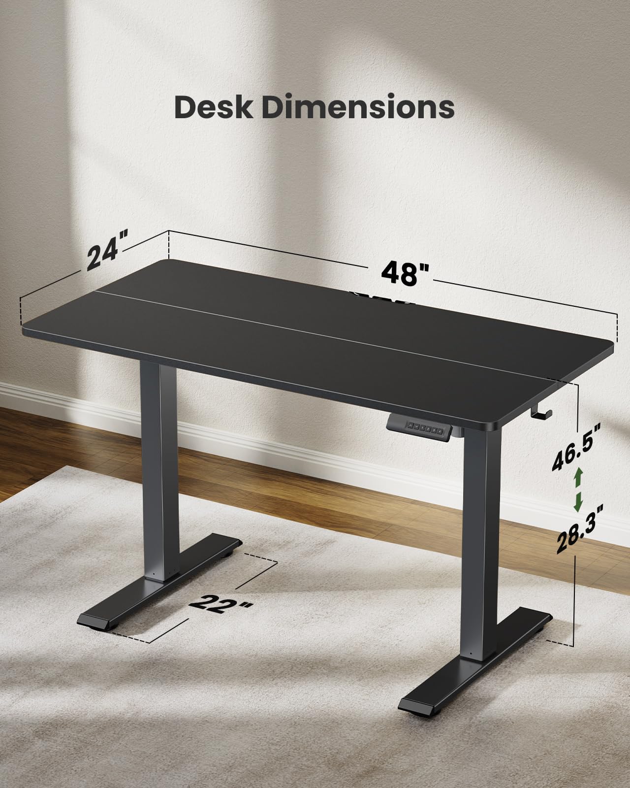 Adjustable Standing Desk 48x24 Inches - Home Office & Gaming Desk with Memory Presets for Work & Study