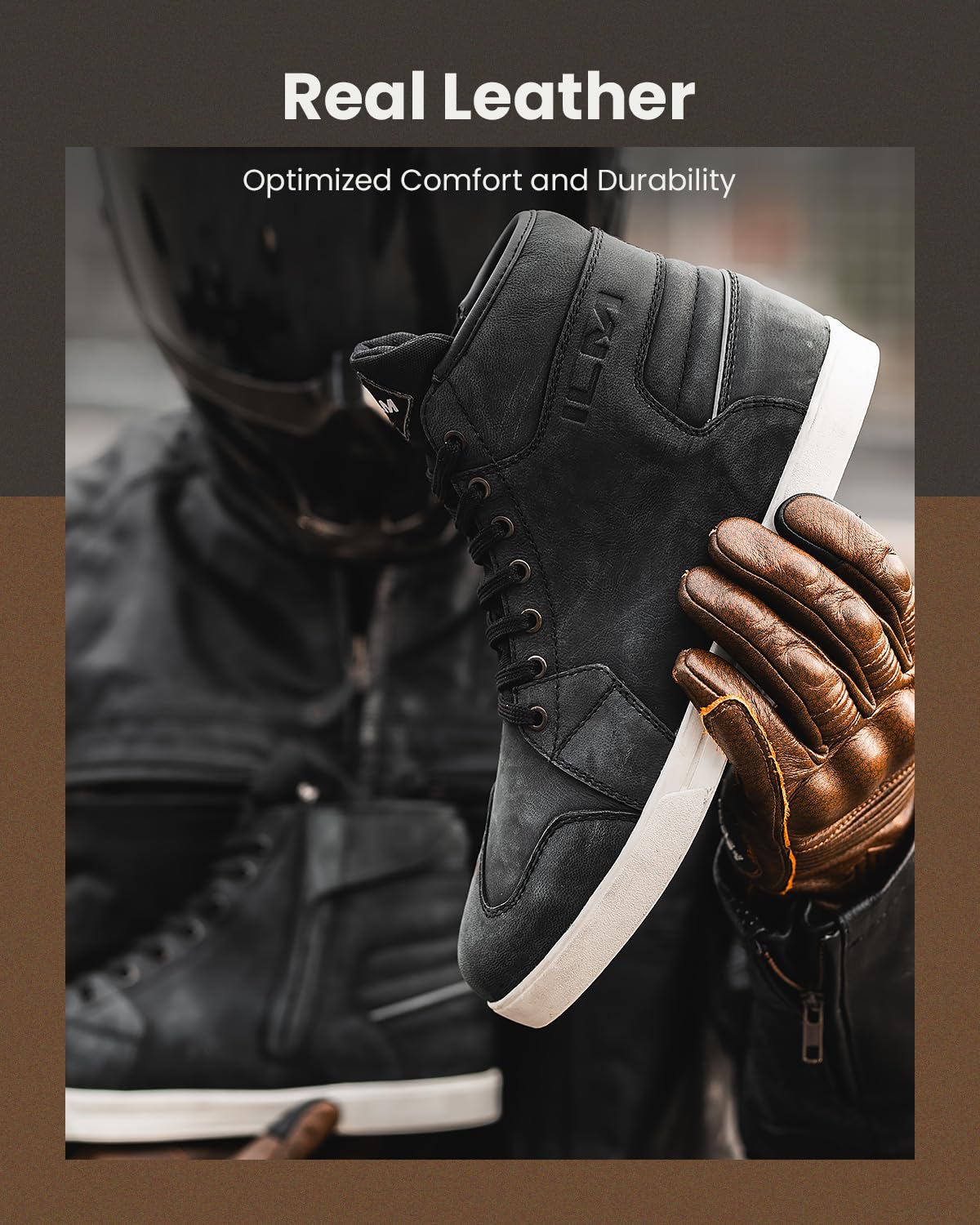 ILM Men's Motorcycle Riding Shoes - Anti-Slip Leather Waterproof Breathable Street Bike Boots - Protective Gear for Urban Commuting & Long Distance Rides (UB32)
