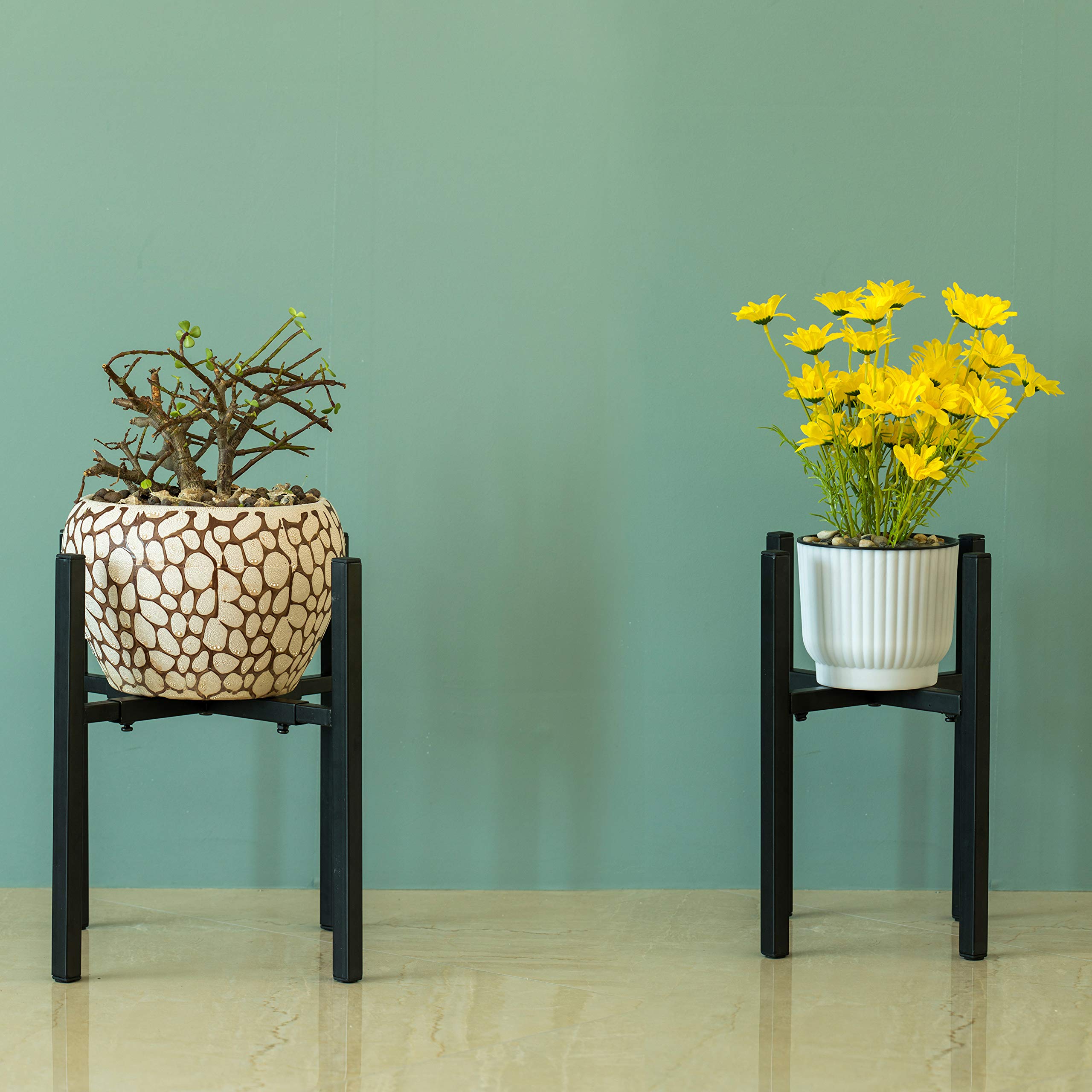 Gardenised QI003984 Adjustable Metal Plant Stand - Expandable 9.5 to 14.5 Inch Flower Pot Holder for Indoor Outdoor Plants - Black - Perfect for Balcony, Patio, Garden Decor