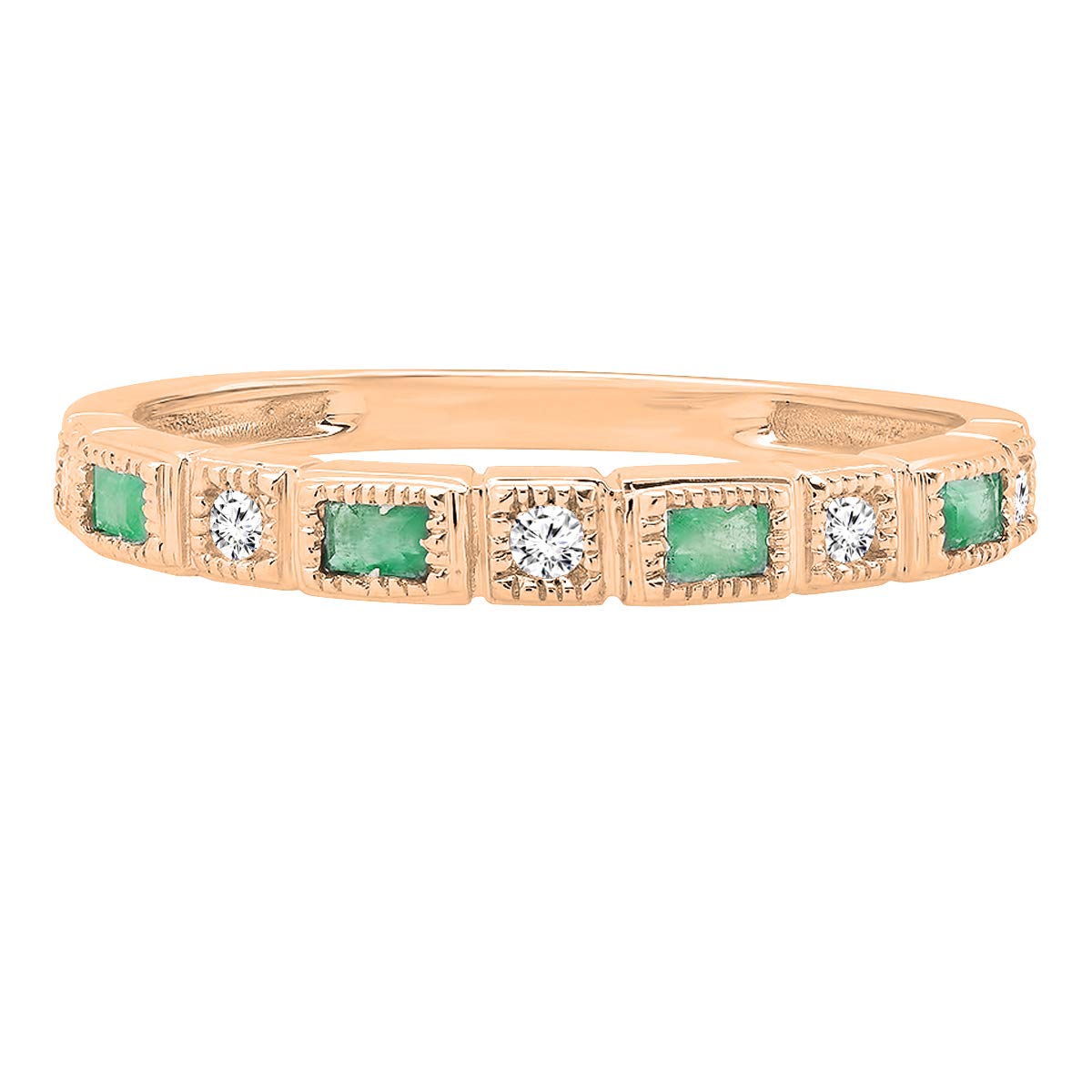 10K Solid Gold Baguette Emerald & Round White Diamond Women's Anniversary Wedding Band – Perfect for Bridal Jewelry, Engagement Rings, and Special Occasion Gifts