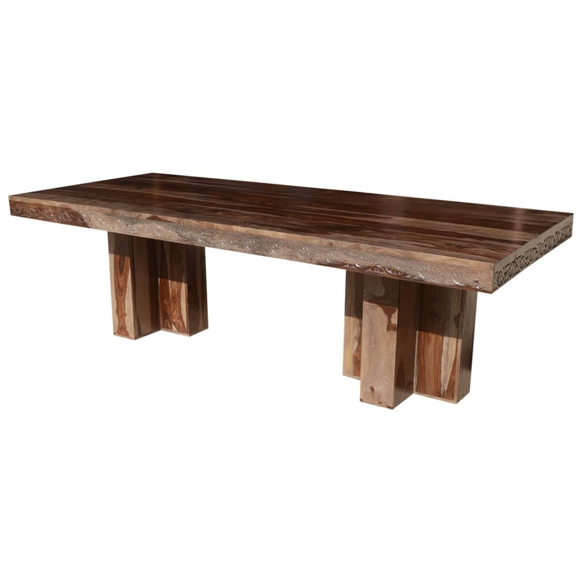 Rustic Solid Wood Double Pedestal Large Dining Table - Farmhouse Style 8-Seater for Dining Room & Kitchen | Dallas Ranch Collection
