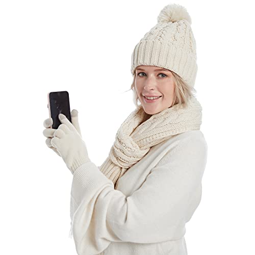 Cozy Fleece Lined Cable Knit Beanie Hat, Scarf & Gloves Set for Women & Men - Winter Warm Accessories for Skiing, Snowboarding & Outdoor Activities