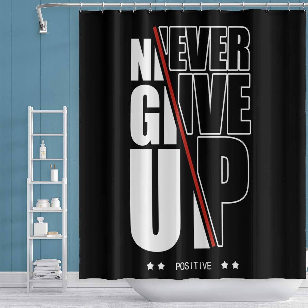 YongFoto 55x71 Inch Motivational Never Give Up Shower Curtain Set with Hooks - Waterproof Bathroom Decor for Daily Inspiration & Relaxation - Perfect for Home, Apartment, Dorm & Spa Settings