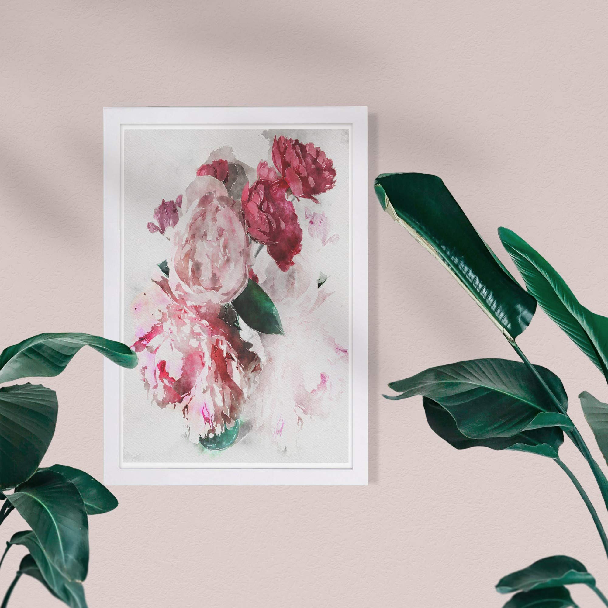 Wynwood Studio Botanical Framed Wall Art Print 'Peony Vase' - 13x19 Inch Floral Home Decor in Pink & White - Perfect for Living Room, Bedroom & Office Wall Decor