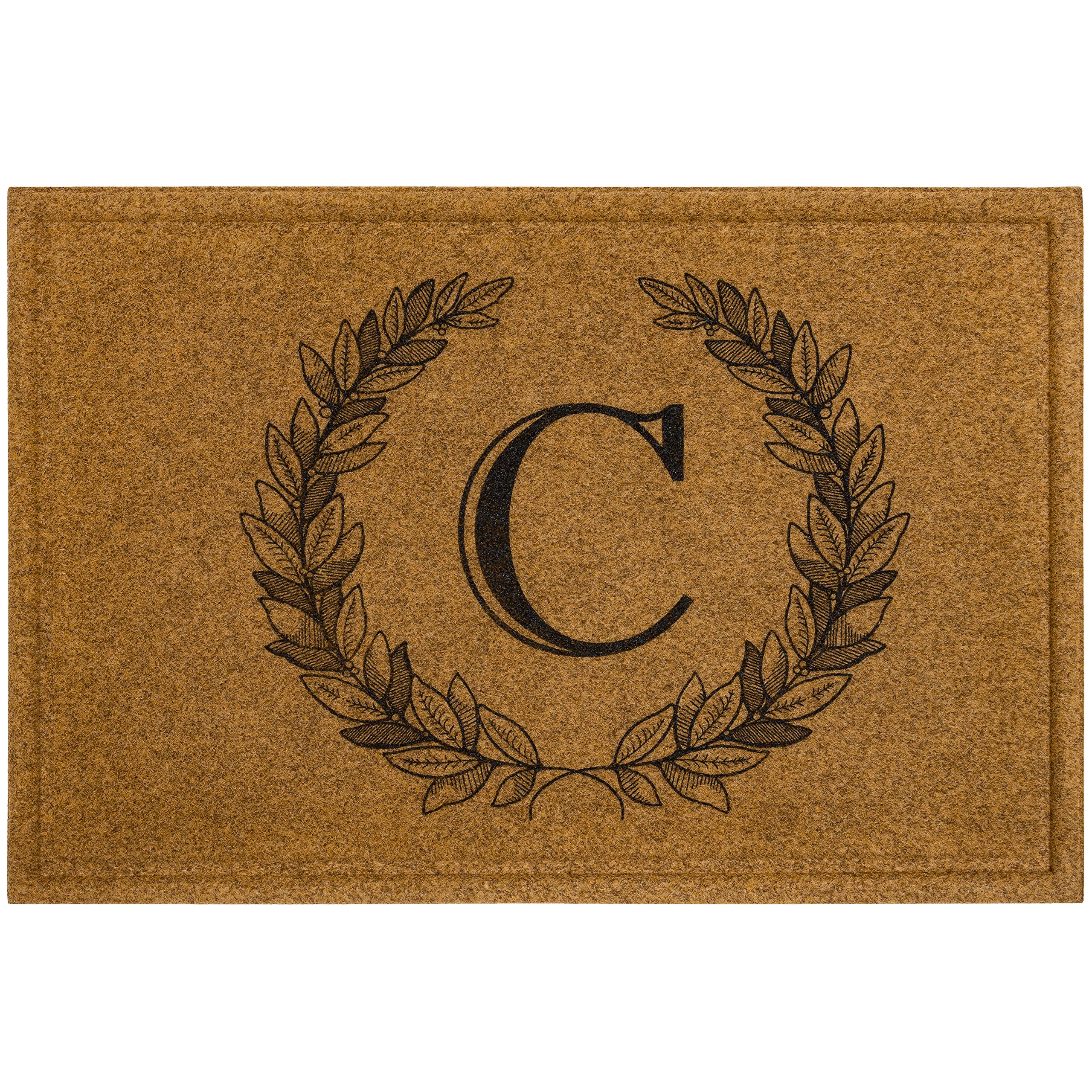 Mohawk Home Laurel Monogram Letter C Doormat 1.5' x 2.5' - Faux Coir, All-Weather Outdoor Mat with Non-Slip Recycled Rubber Backing - Perfect for Entryways, Patios & Front Doors