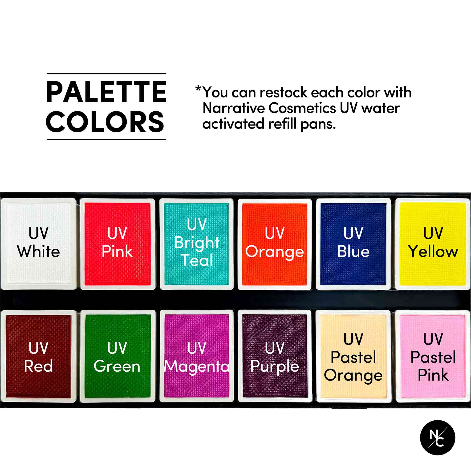 12 Color UV Water Activated Glow Body Paint Palette - Safe & Vibrant for Face & Body Art, Halloween, Cosplay & Festival Makeup