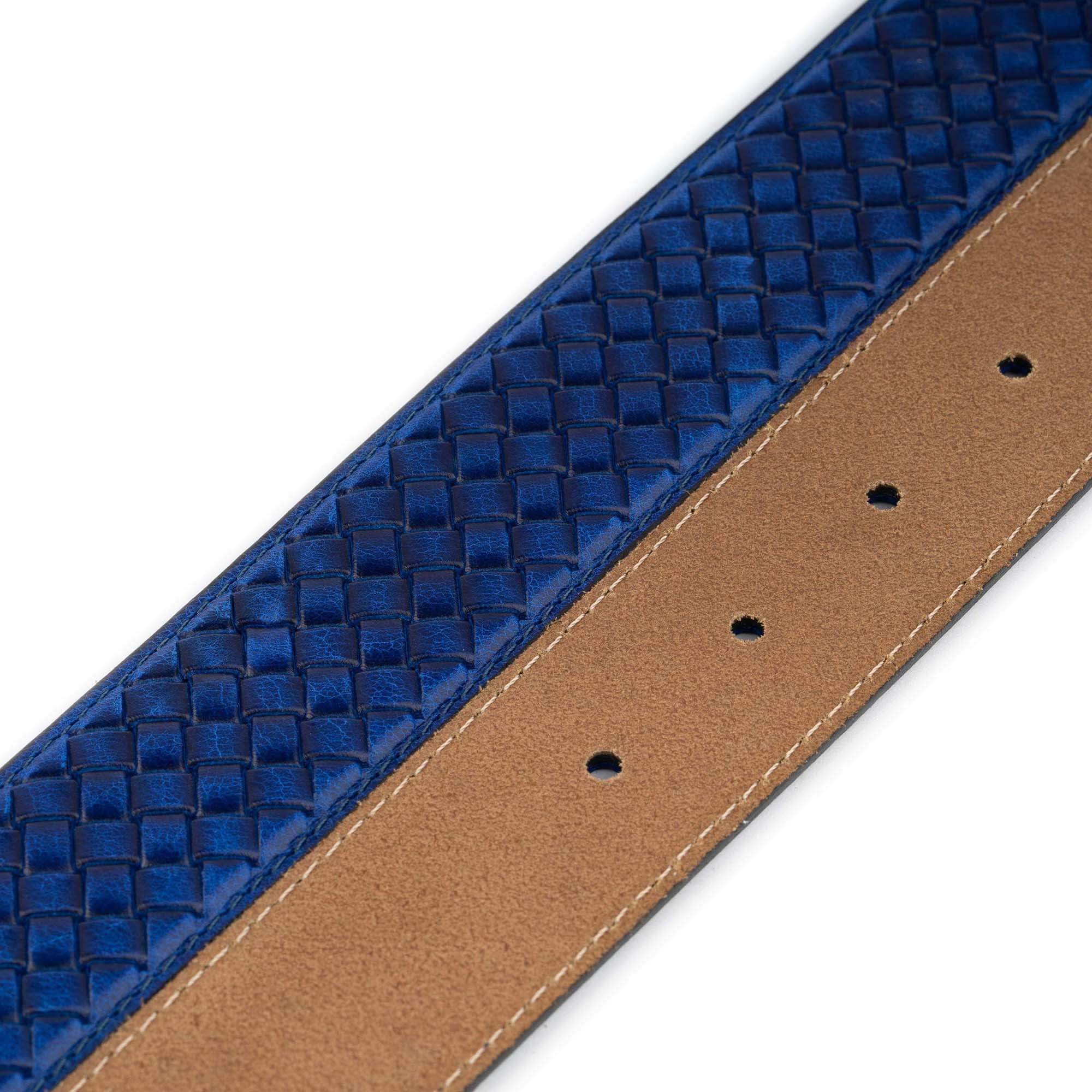 Blue Woven Embossed Leather Belt Strap for Cartier Designer Buckles | Premium Genuine Leather | Perfect for Formal Wear & Luxury Fashion Accessories