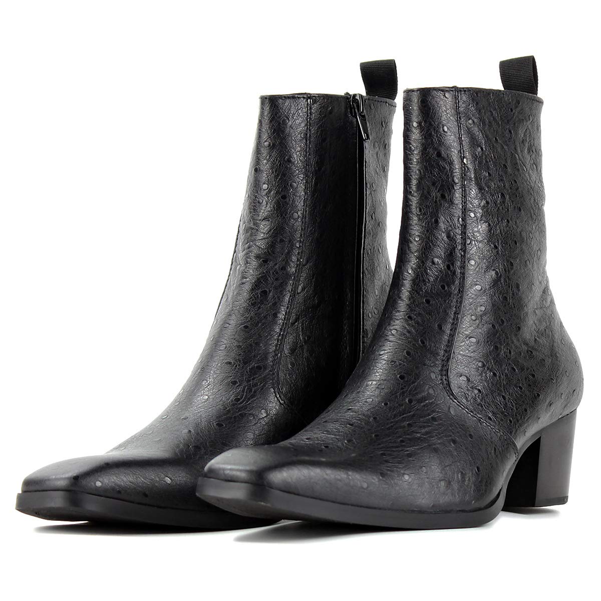 OSSTONE Men's Chelsea Ankle Boots - Genuine Leather Ostrich Print Western Cowboy Boots with Side Zipper, Dress Boots for Men JY014 | Perfect for Casual Wear, Western Style Outfits & Night Out