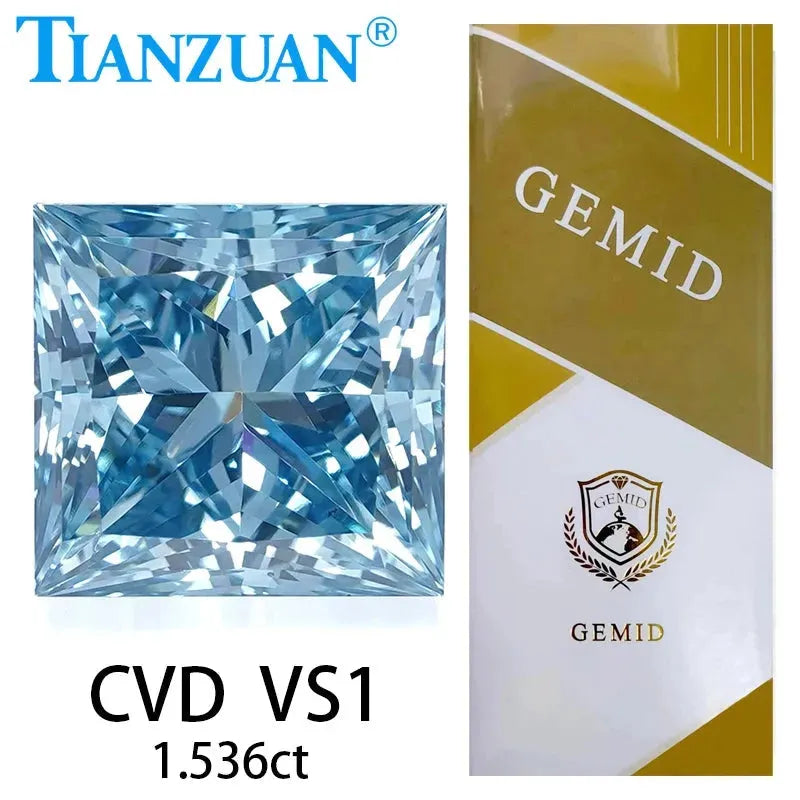 1.536ct Lab Grown CVD Diamond - Fancy Intense Blue Square Shape VS1 Clarity 3EX Cut Loose Gemstone with GEMID Certification | Perfect for Engagement Rings, Custom Jewelry & Collector's Pieces