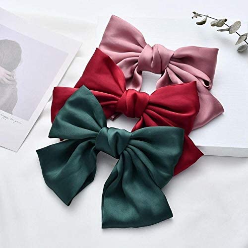 Glamifirsto 3-Piece Large Black Ribbon Hair Bows for Women & Girls - 8 Inch French Style Barrette Hair Clips - Elegant Hair Accessories for Weddings, Parties & Everyday Wear