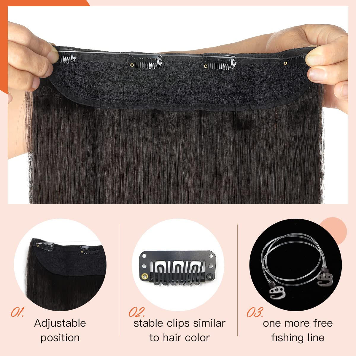 XDhair Invisible Wire Hair Extensions 16Inch 70g - Real Human Hair Ombre Black to Brown (#1B/4) for Women | Seamless Blending, Natural Look for Parties & Daily Styling