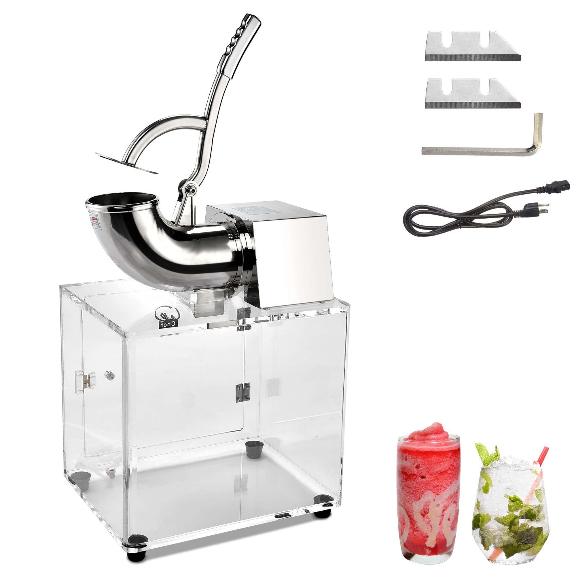 Yescom 250W Electric Snow Cone Machine - Stainless Steel Ice Shaver & Crusher with Dual Blades - Makes 440lbs/hr for Home & Commercial Use - Perfect for Parties, Events, and Summer Treats