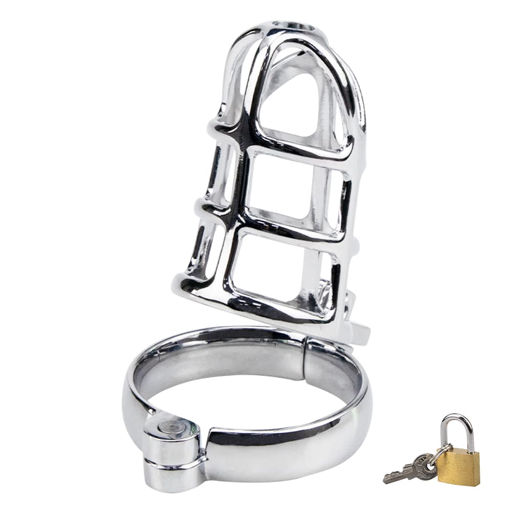 FST Steel Male Chastity Device - Silver Cock Cage with Lock & Key | Secure, Comfortable Sex Toy for Men | Perfect for BDSM, Couples Play & Male Orgasm Control