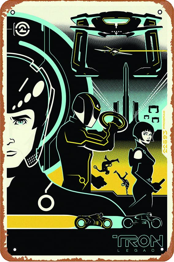TRON Legacy Movie Fan Art Vintage Metal Tin Sign - 12x8 Inch Retro Wall Decor for Home, Bars & Coffee Shops - Perfect for Man Cave, Game Room & Themed Parties