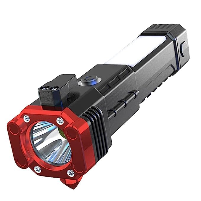 GIROUD Rechargeable LED Flashlight with Long-Distance Beam, Power Bank, Hammer & Magnets - 4 Modes for Car, Camping, Hiking & Emergency Use (Includes Window Glass & Seat Belt Cutter)