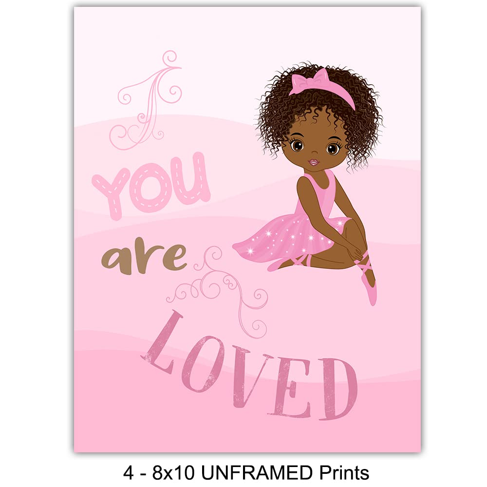 Black Ballerina Wall Art - African American Girl Room Decor for Toddler, Nursery & Little Girls Bedroom - Pink Themed Positive Quotes Wall Decorations | Perfect for Baby Shower Gifts, Kids Room Makeover & Inspirational Home Decor