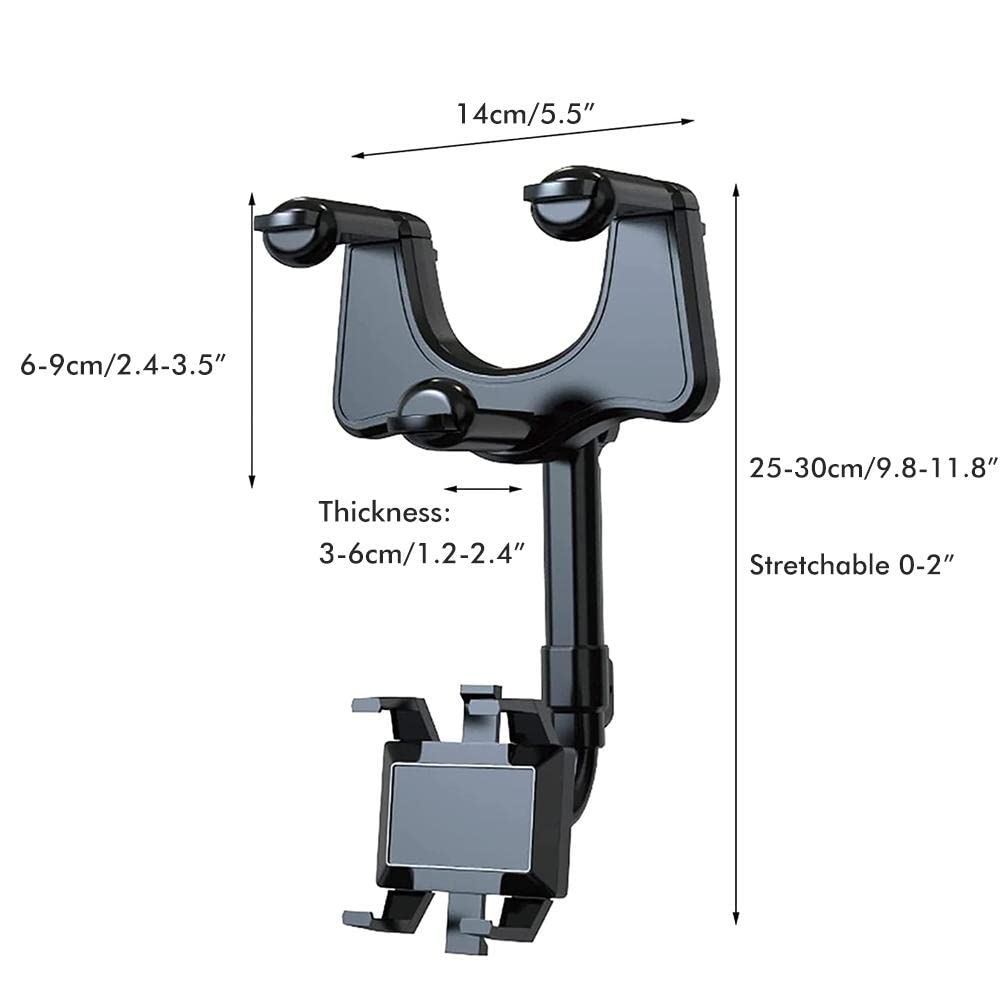 360° Rotatable & Retractable Car Phone Holder - Universal Rearview Mirror Mount for iPhone, Samsung & Smartphones - Perfect for GPS Navigation, Hands-Free Calls & Road Trips