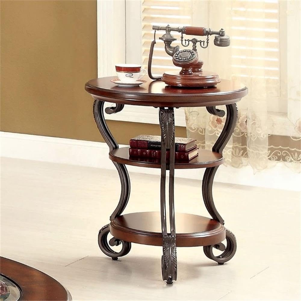 Home Square Azea Traditional Wood 2-Shelf Side Table - Set of 2 Brown Cherry End Tables for Living Room, Bedroom & Office Decor