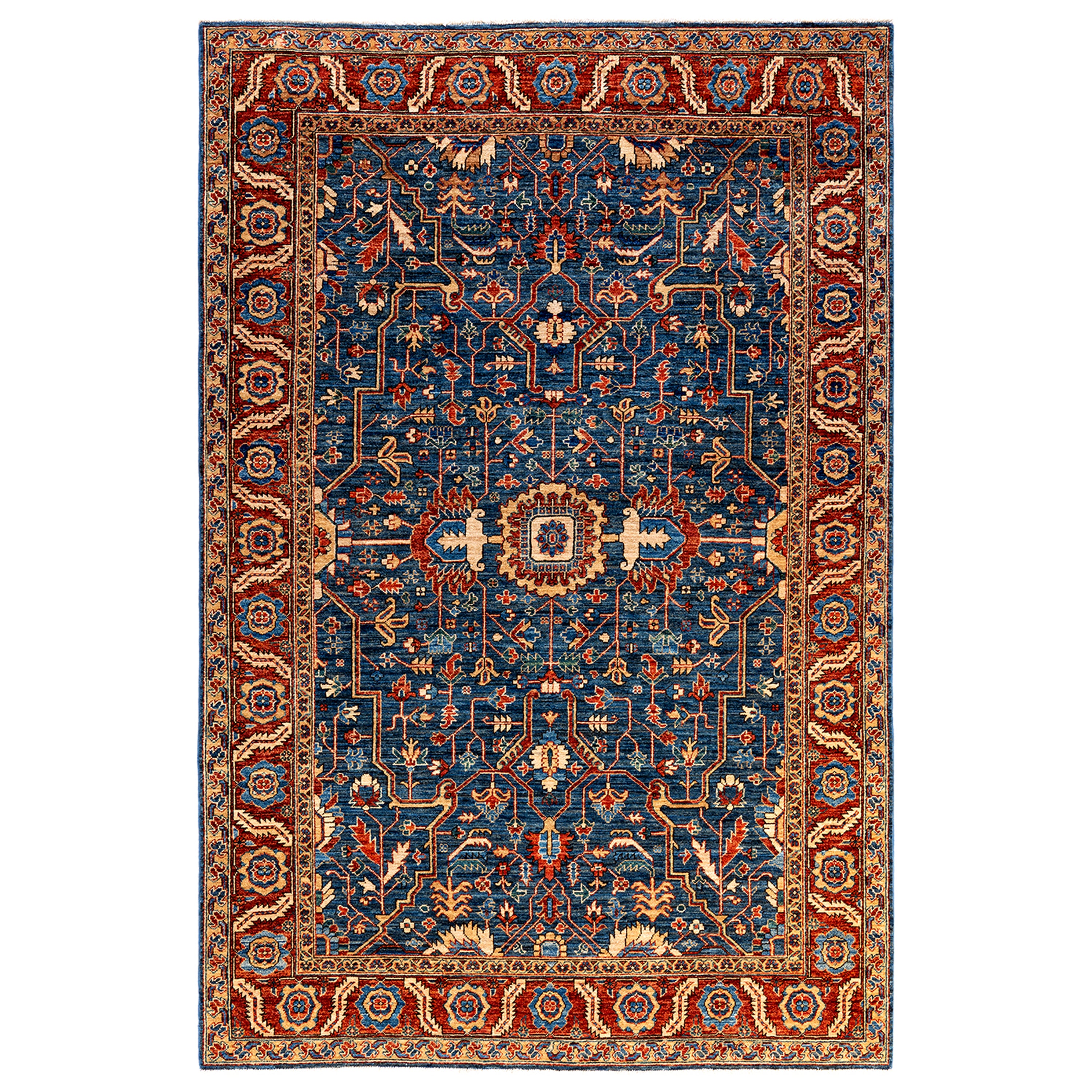 Handmade Blue Traditional Serapi Wool Rug 6'1 x 9'1 - Authentic Persian Design for Living Room, Bedroom & Home Decor