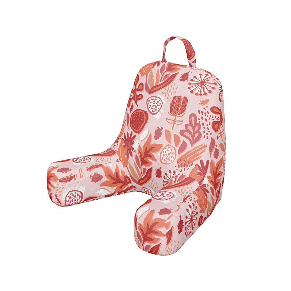 Ambesonne Spring Foam Reading Pillow - Floral Tulip Garden Design with Washable Cover & Pocket, Small Size in Scarlet Pink | Comfortable Back Support for Bed, Sofa, Reading Nook & Relaxation