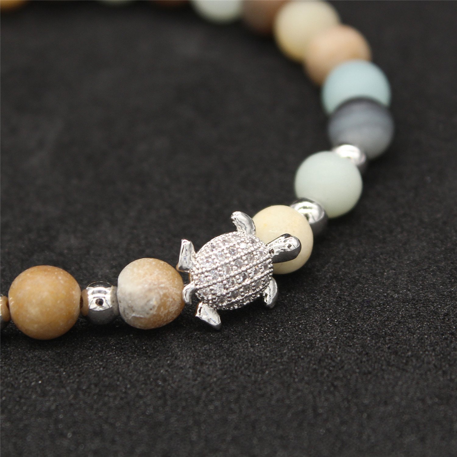 Amazonite Stone Beads Bracelet for Women - 6mm Healing Crystal Turtle Energy Bracelet, 7.2