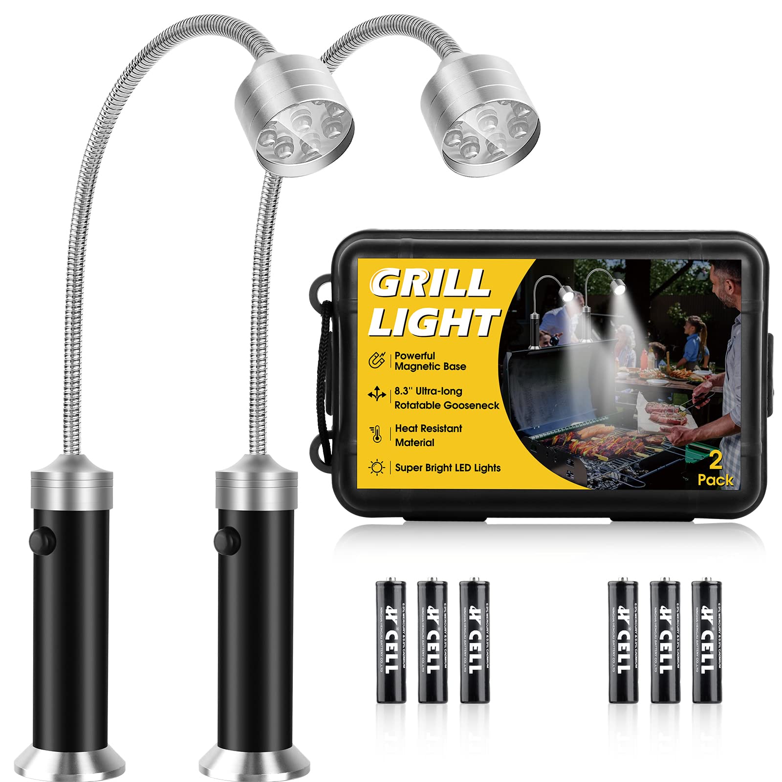 **Super Bright LED BBQ Grill Lights with Magnetic Base - 360° Flexible Gooseneck for Outdoor Cooking - Perfect Grilling Gifts for Men & Dad (Pack of 2) - Ideal for Backyard BBQs, Camping & Nighttime Grilling**
