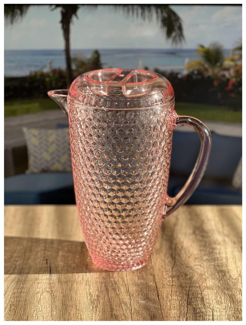 Premium 2.5 Quart Water Pitcher with Lid - BPA Free Unbreakable Plastic Pitcher with Spout for Juice, Iced Tea & Lemonade - Diamond Cut Design for Refrigerator & Dining Table Use