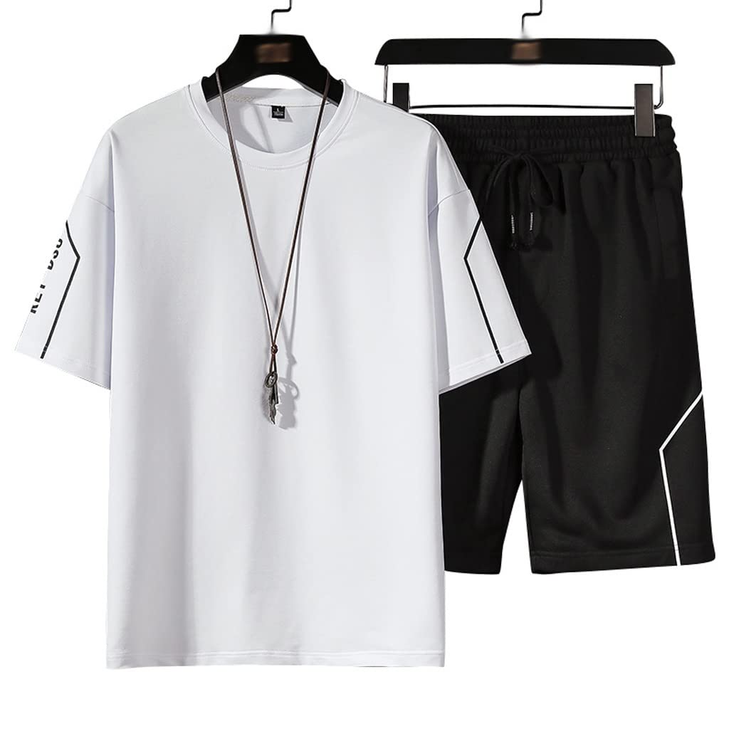 MMLLZEL Men's Summer Casual T-Shirt and Shorts Set - Breathable Running & Streetwear Outfit - XXX-Large Size in Blue | Perfect for Gym, Jogging & Everyday Wear