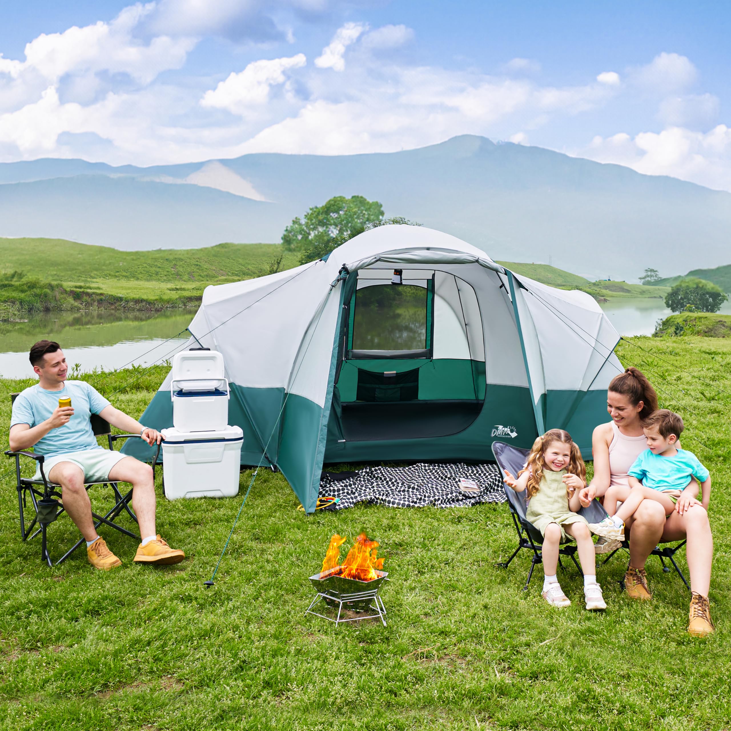 8/10/11 Person Family Camping Tent with Porch & Rainfly - Spacious Waterproof Dome Tent for Outdoor Adventures | Includes Windproof Ropes & Large Vestibule | Perfect for Family Camping Trips, Backpacking & Music Festivals