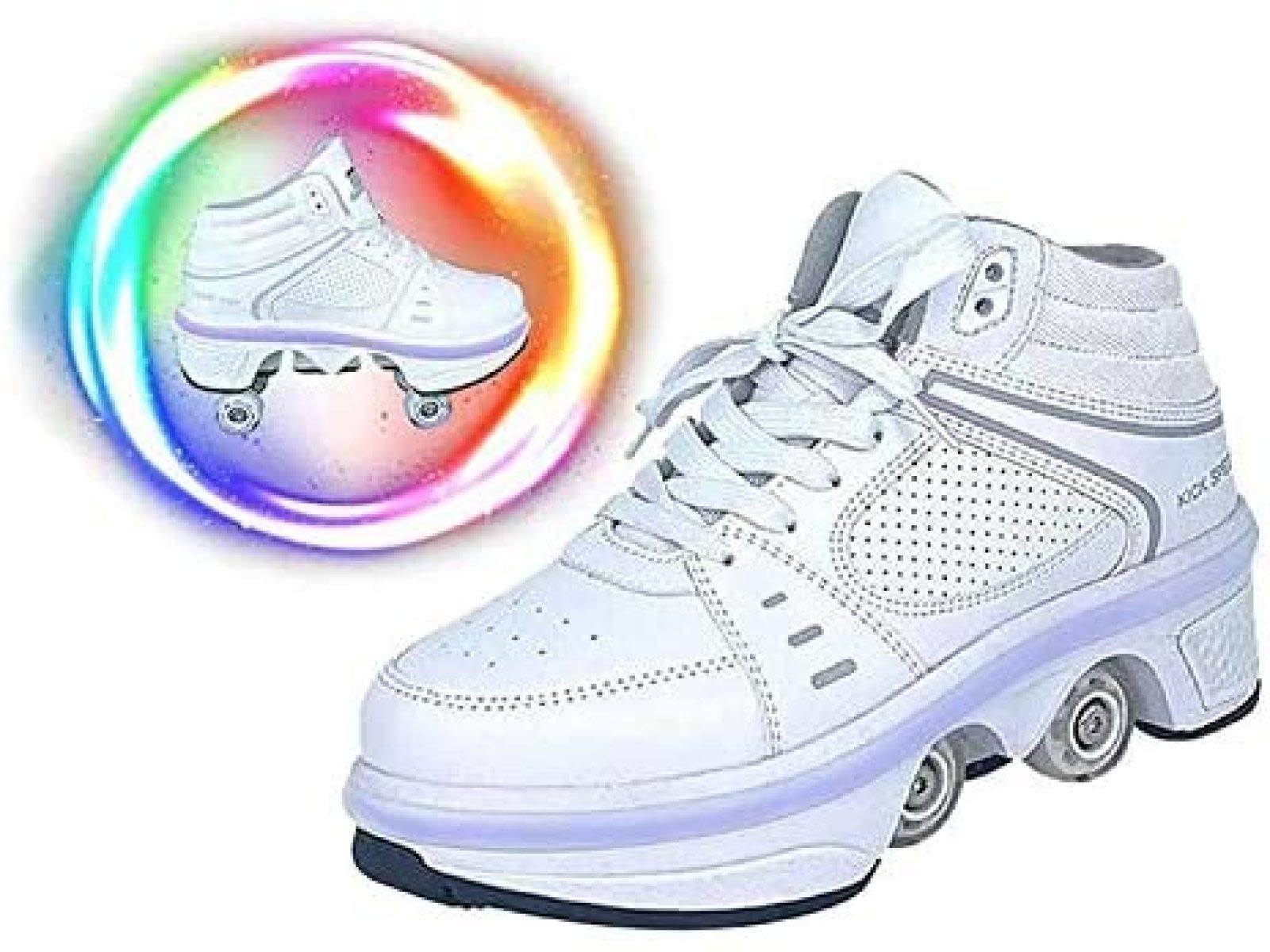 LED Light Up Roller Shoes for Kids - Adjustable Quad Wheel Skates for Boys & Girls (EU 33) | 2-in-1 Parkour & Outdoor Roller Shoes for Playground, Skate Parks & Birthday Gifts