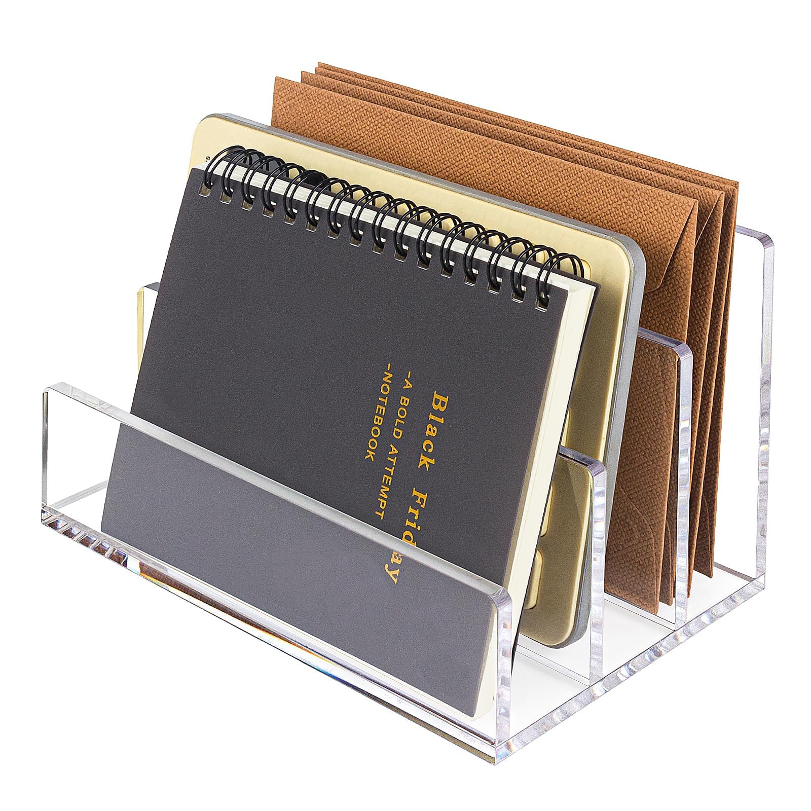 Acrylic Mail Organizer & File Sorter for Desk - 3-Section Vertical Letter Holder with Ladder Design | Perfect for Office, Home Workspace & Mail Organization