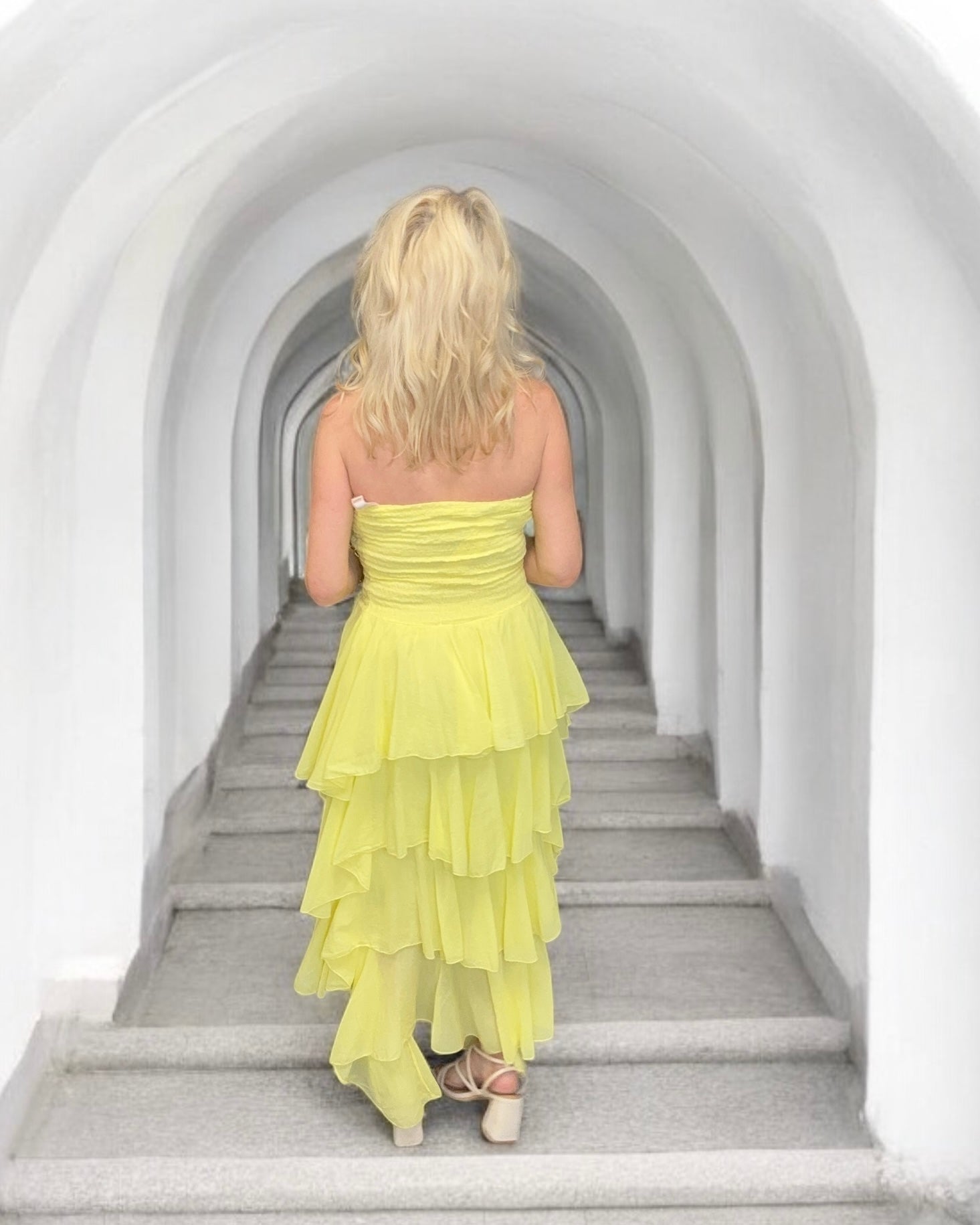 Rosita Ruffle Maxi Dress - Flowy Lemon Yellow Summer Dress for Women | Beach Wedding, Vacation, Party Wear