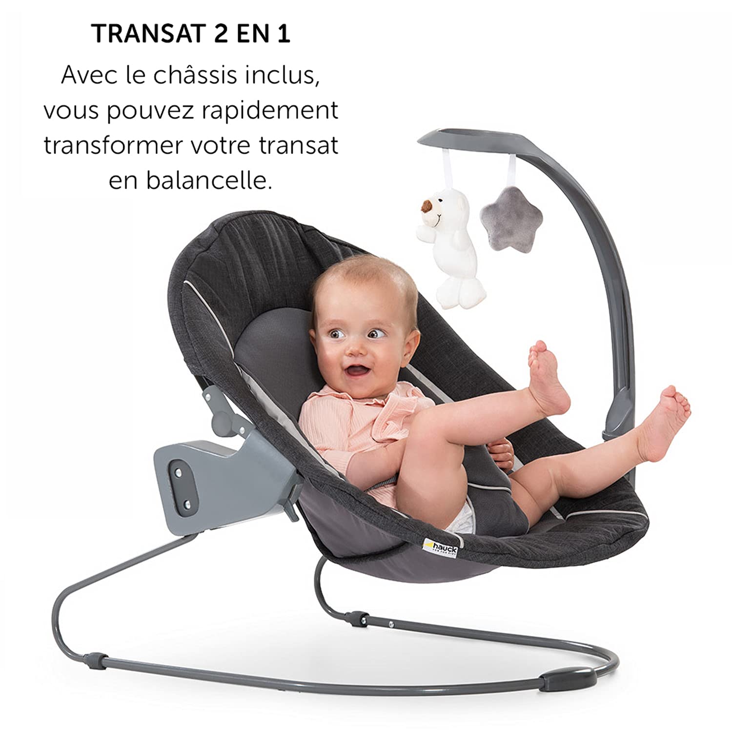 Hauck Alpha Plus Deluxe Adjustable High Chair for Newborns to Toddlers – Reclining Baby Lounger with Seat Cushion, Height Adjustment – Grey – Perfect for Feeding, Playtime & Relaxing at Home