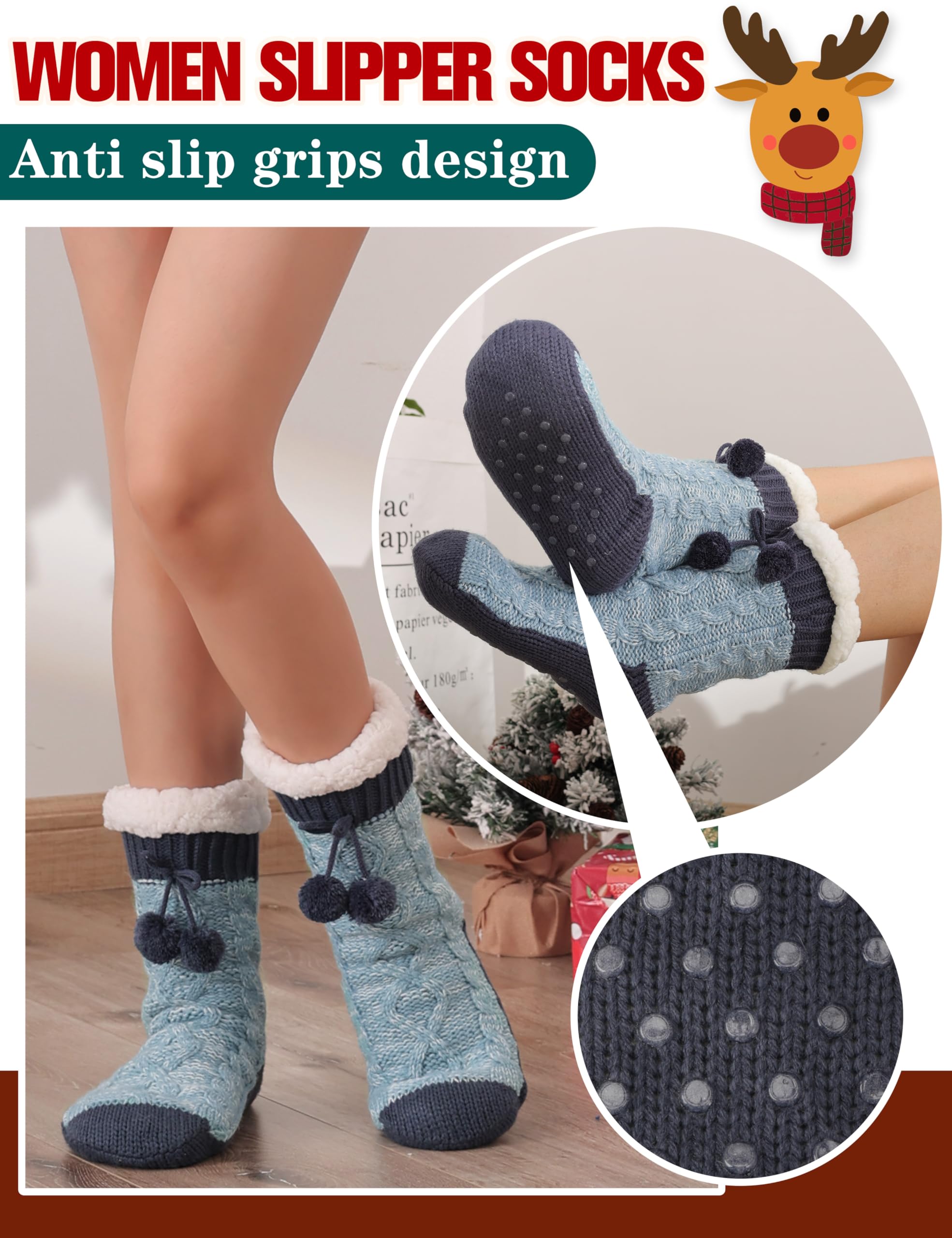 Women's Fuzzy Non-Slip Winter Slipper Socks - Warm Fleece for Home & Cabin