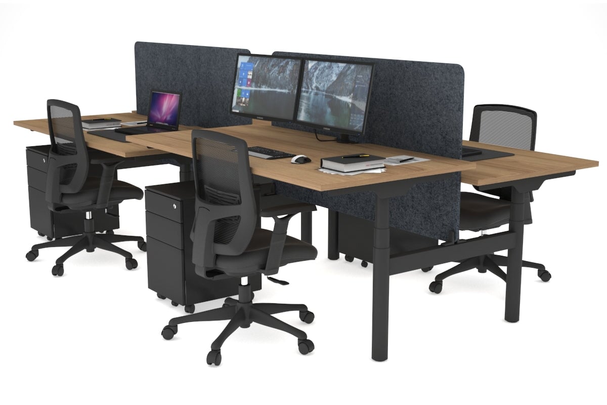 Flexi Premium Height Adjustable 4-Person H-Shaped Office Workbench - 1800L x 800W Black Frame with Cable Management | Ergonomic Standing Desk for Collaborative Workspaces & Home Offices