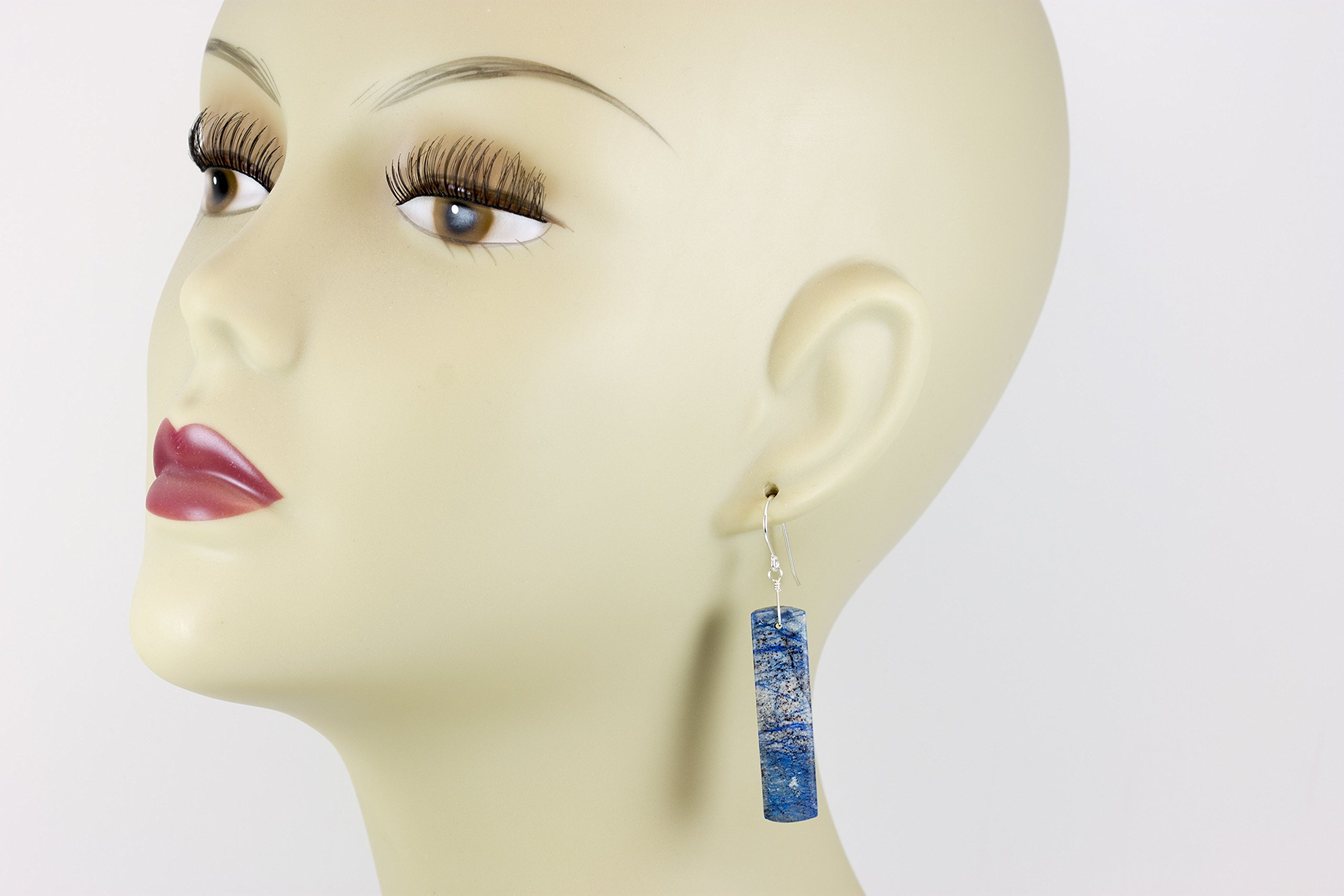 Azurite Earrings for Women - Lightning Blue Marbled Rectangle Long Smooth Matte Drop Earrings - Elegant Dangle Earrings for Party, Wedding & Everyday Wear