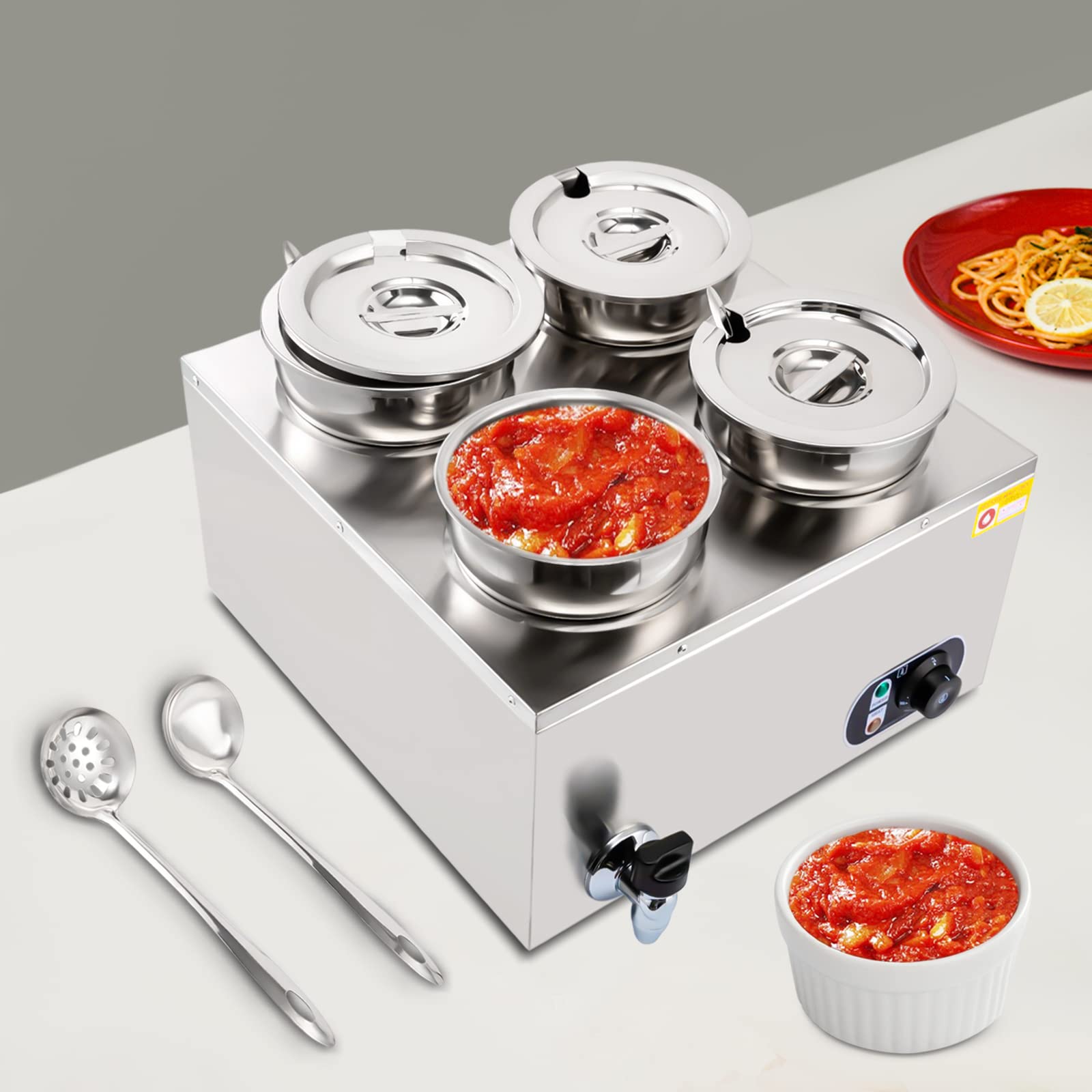 110V Commercial Food Warmer with 16.8 Qt Capacity - Adjustable Temperature 86-185℉ Stainless Steel Countertop Soup Warmer with Tap - Perfect for Restaurants, Cafes & Catering - Ideal for Keeping Cheese, Hot Dogs, Rice & Soups Warm