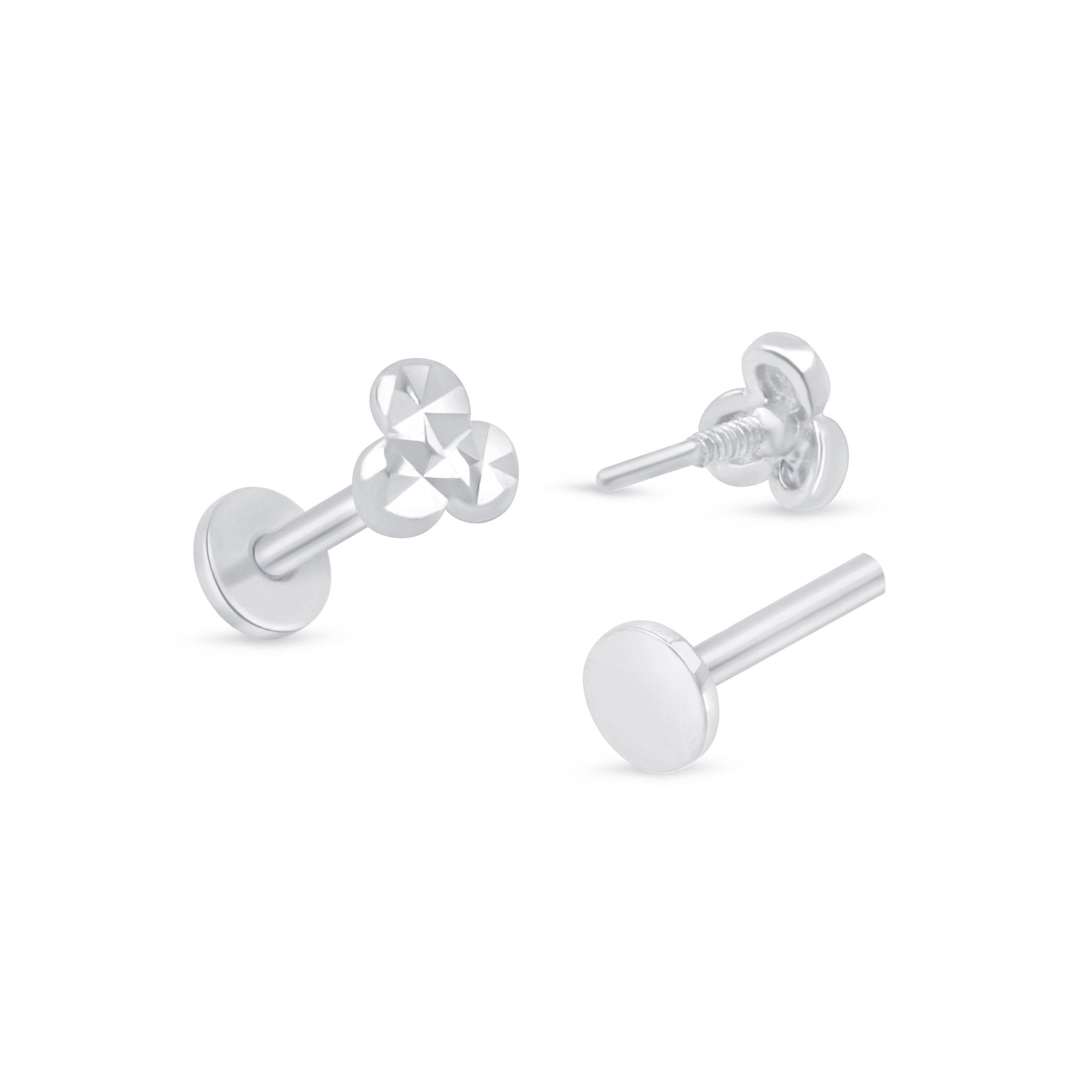 14K White Gold Diamond Cut Trinity Flat Back Stud Earrings for Women - Perfect for Everyday Wear, Parties & Special Occasions